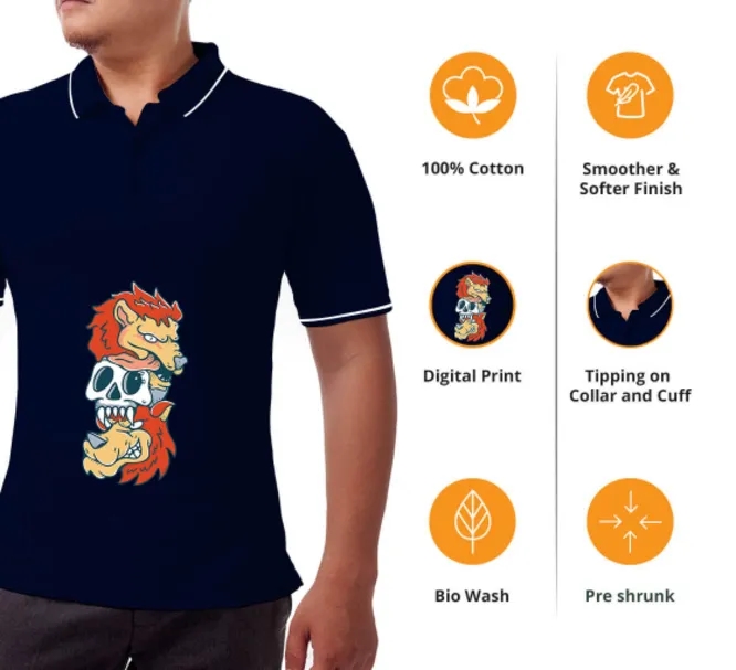Men's Blue Polo Shirt - Printed (Front and Back) 4
