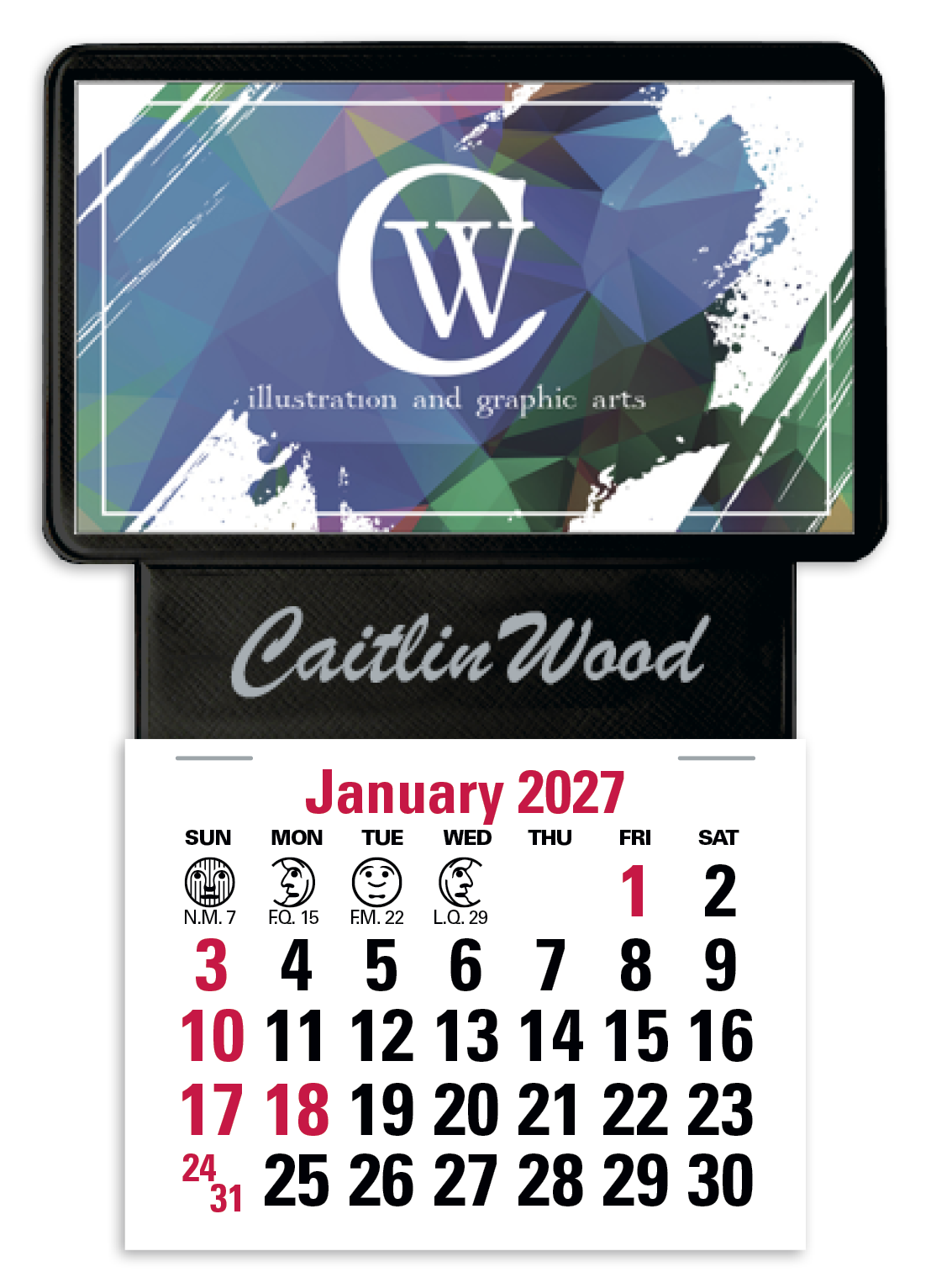 Triumph® Calendars Press-N-Stick Business Card Holder With Imprint And Calendar Pad 13