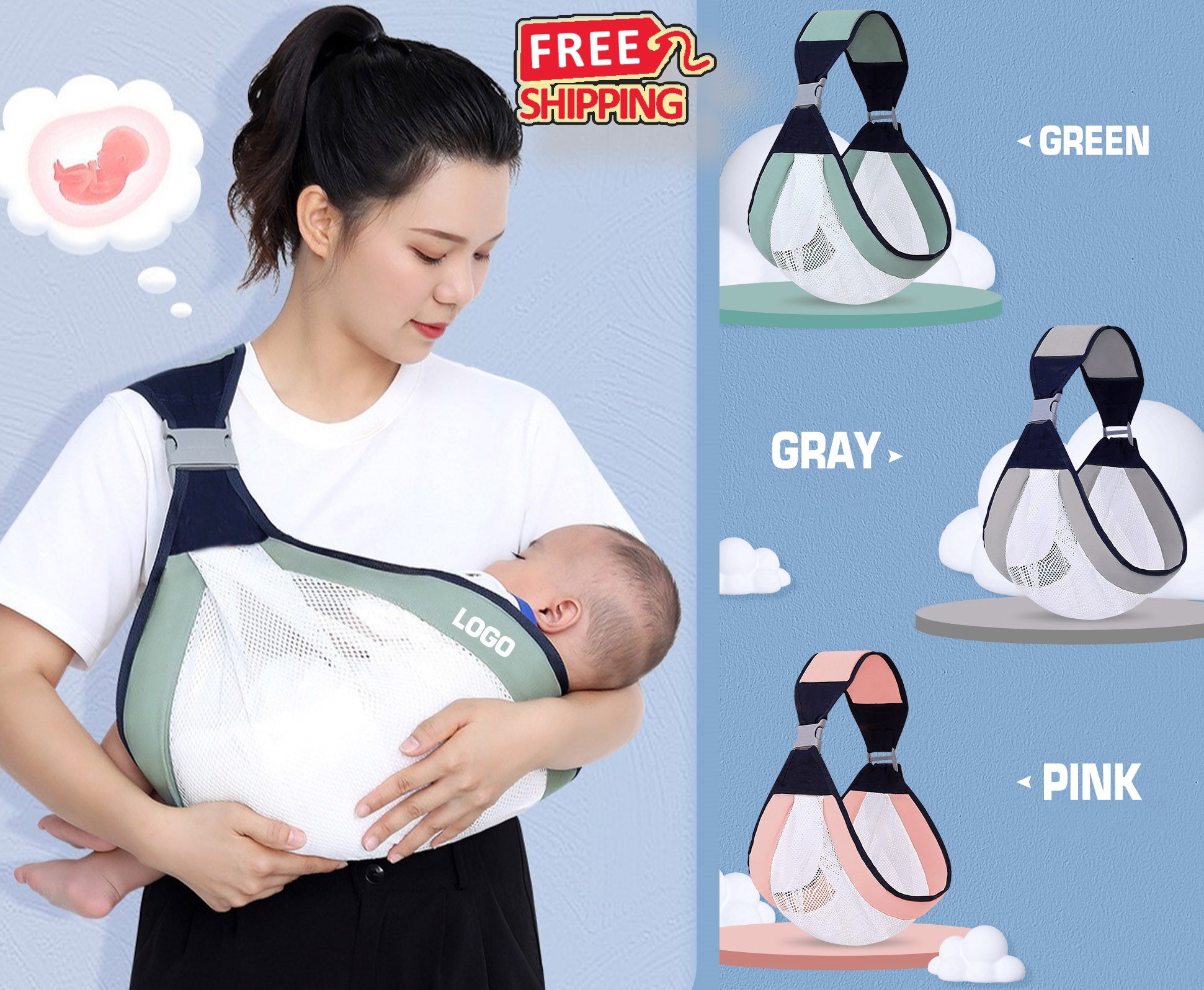 Adjustable Baby Carrier 7-44lbs Breathable Mesh for Toddler Travel & Daily Use 7