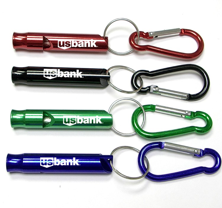 Whistle with carabiner and split ring