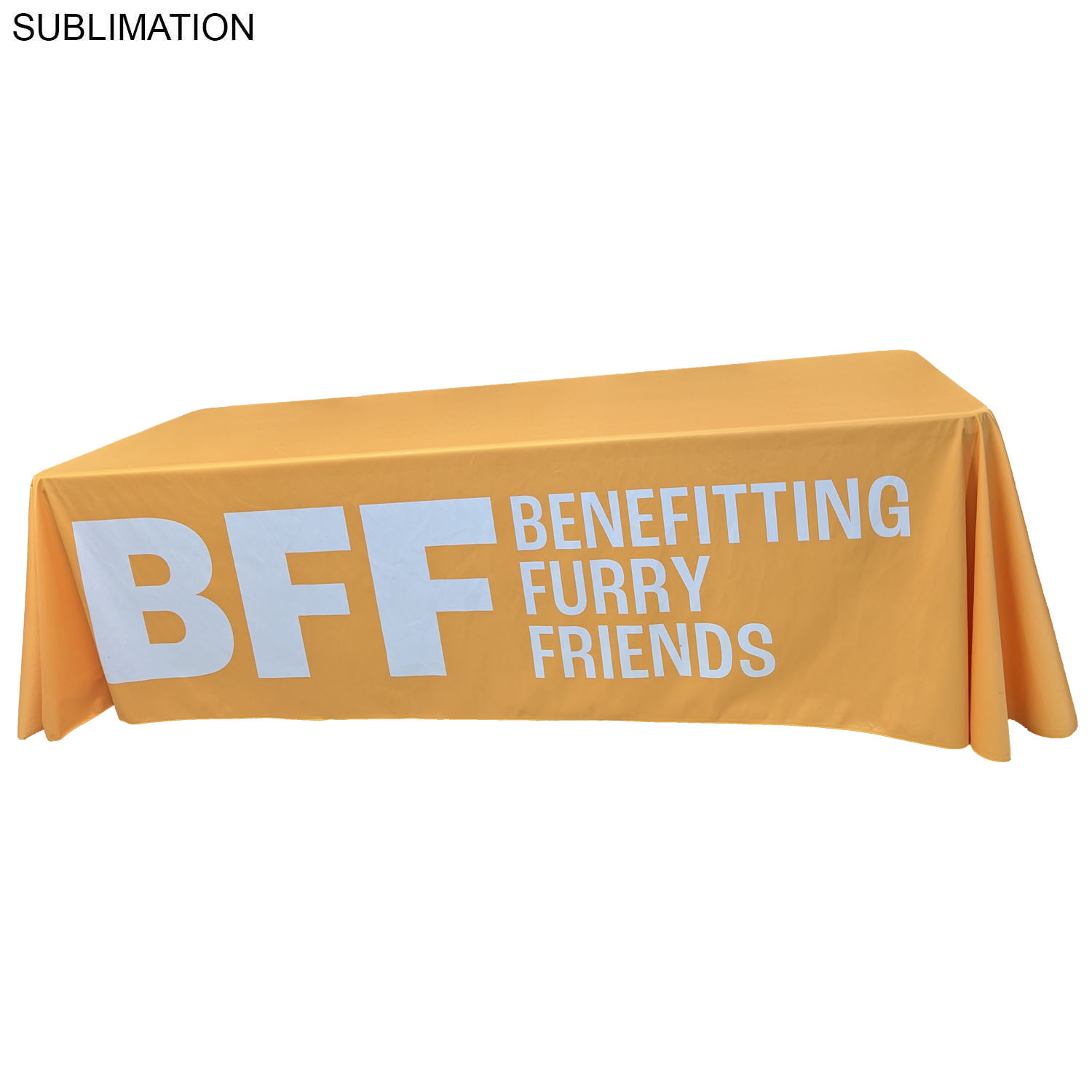 24Hr Express Ship - Sublimated PREMIUM Cloth for 8' table, Drape style, Closed Back, Rounded Corners 1
