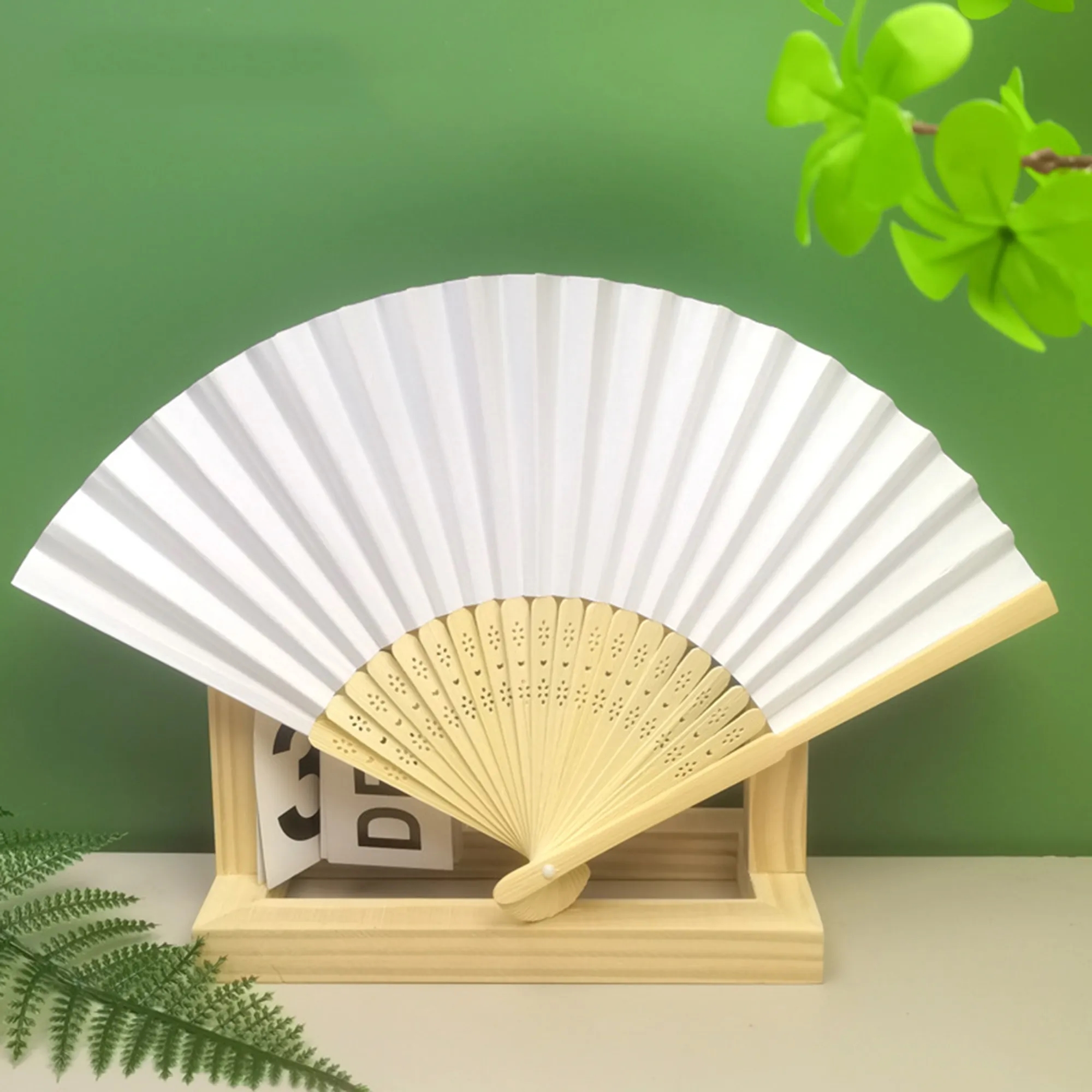 Custom Logo Pierced Bamboo Paper Fans 6