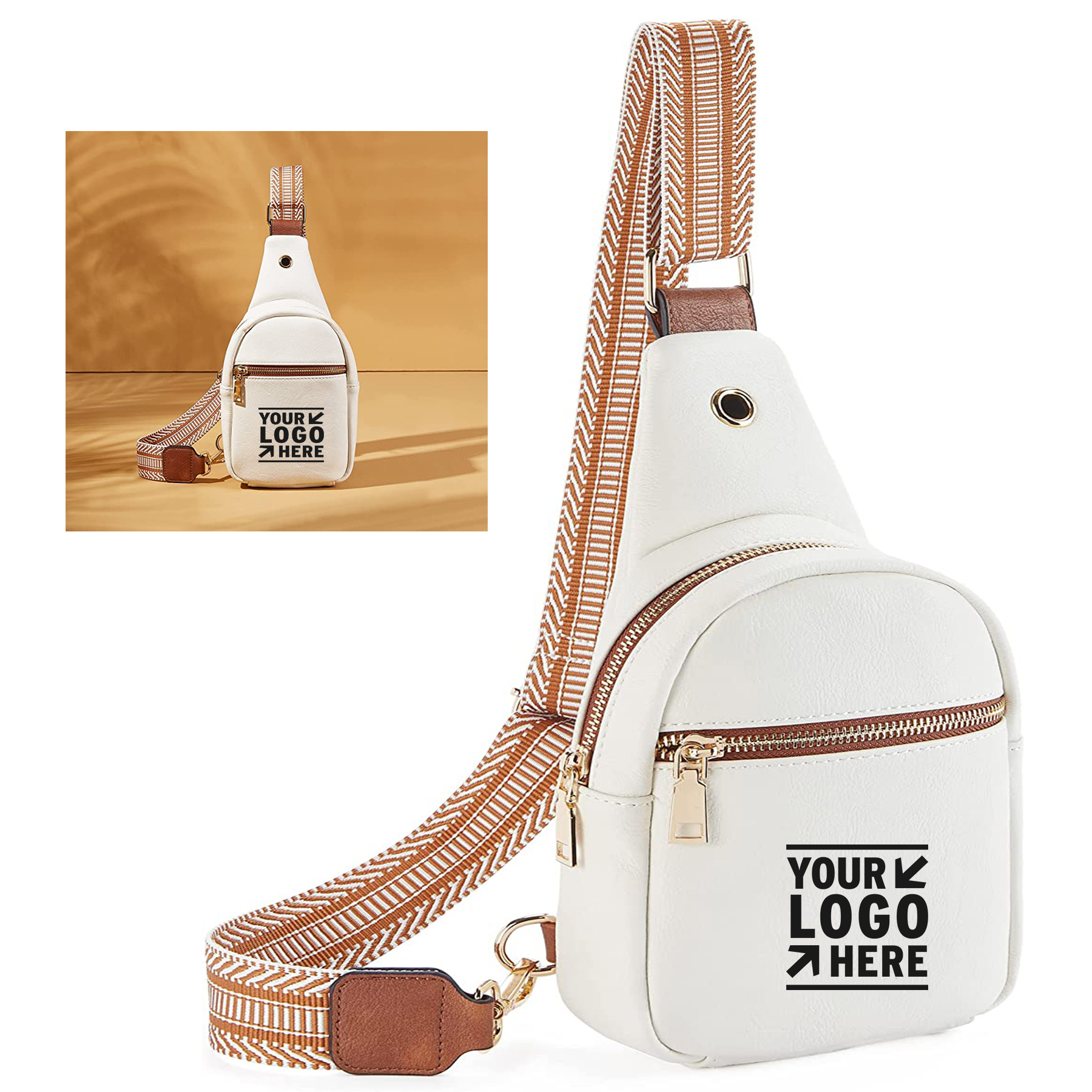 2.36 x 5.5 x 10.43 Inches Beige Brown Crossbody Bags Chest Bag for Women 2