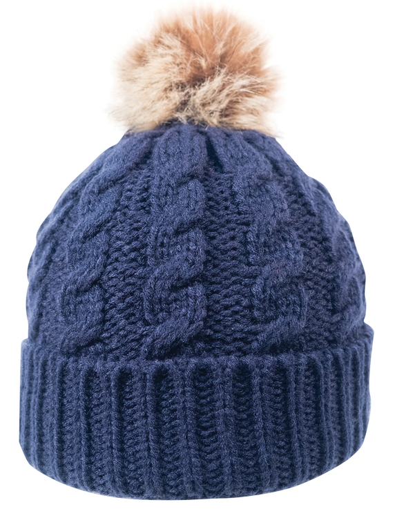 Cable Knit Beanie w/Faux Fur Pom 9