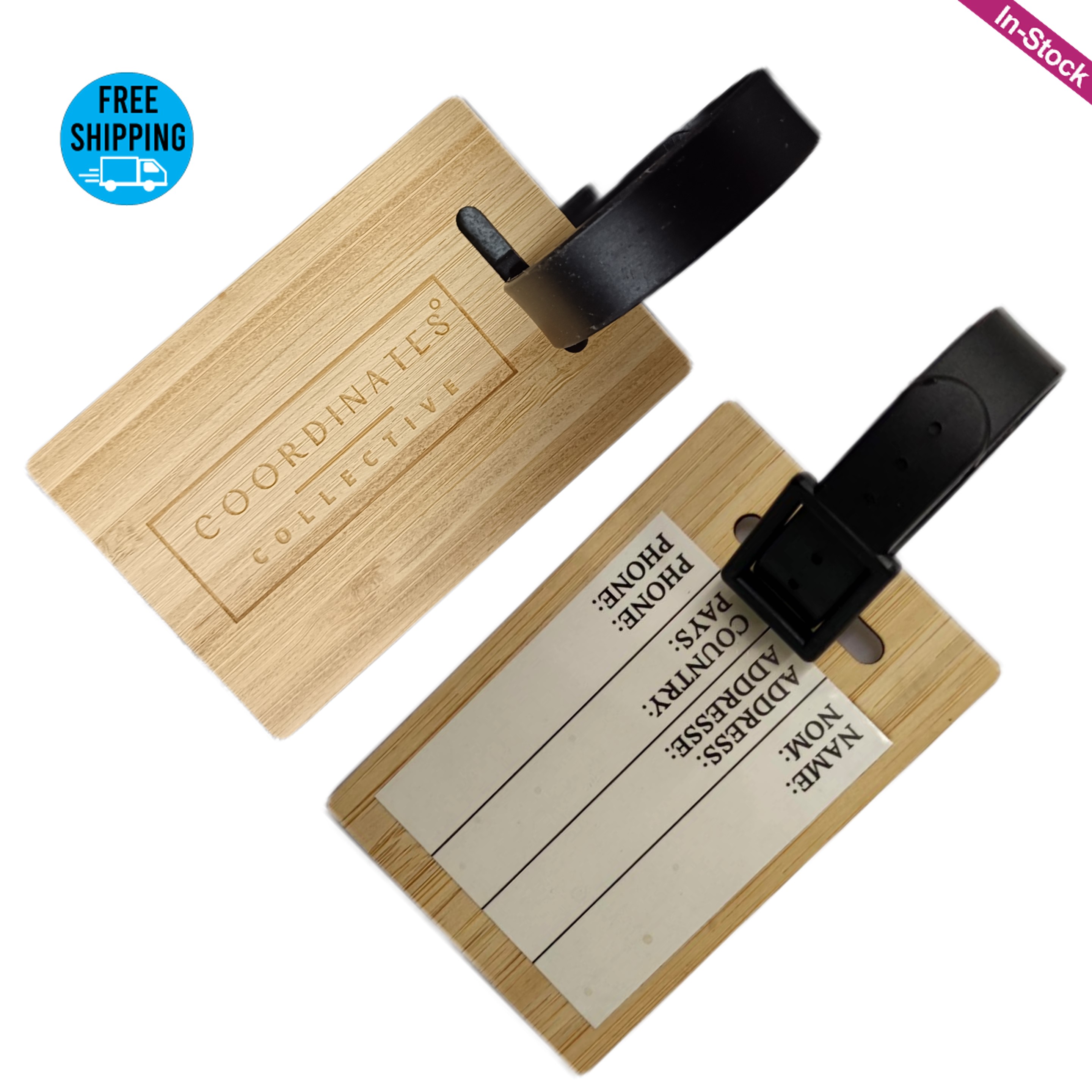 Bamboo Luggage Tag with Leatherette Strap 2