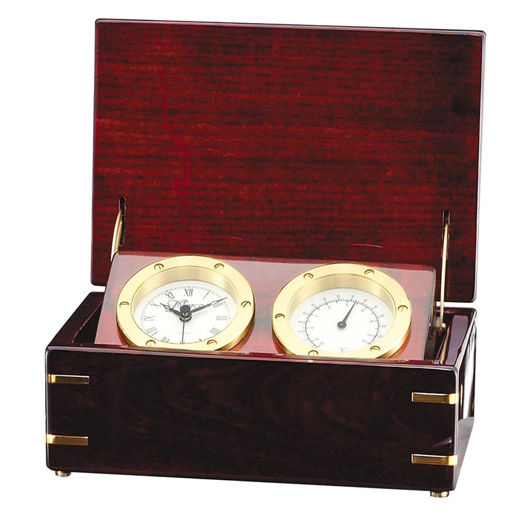 Rosewood Desk Thermometer and Clock
