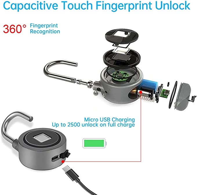 Water Resistant Fingerprint Padlock Suitable for Gym/Sports/ Bike/School/Locker/Storage 6
