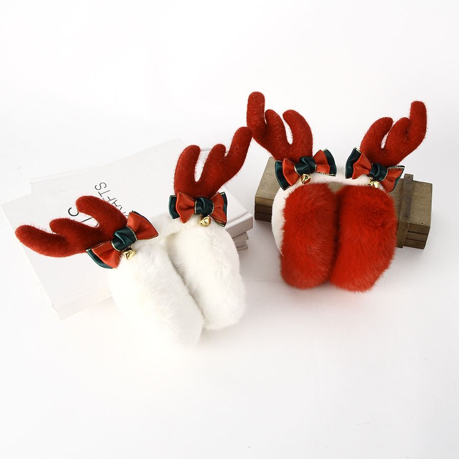 Festive Reindeer Antler Headband with Plush Earmuffs 1