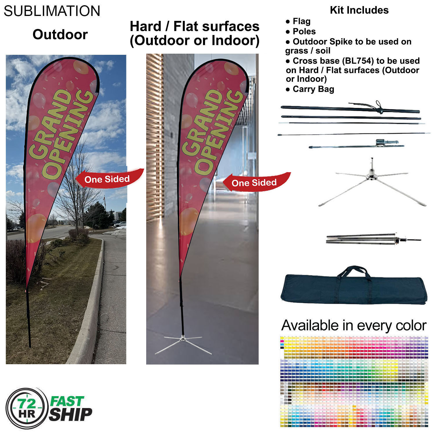 72Hr Fast Ship -16' XL Tear Drop Flag Kit, Full Color Graphics One Side, Outdoor & Indoor Use 7