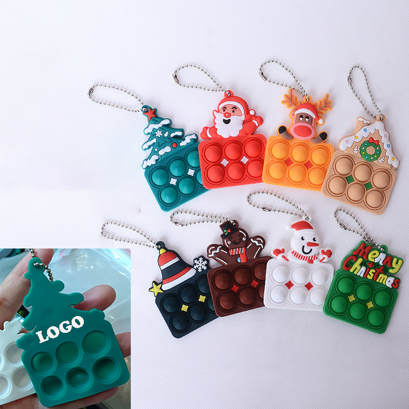 Silicone Christmas Mini Pop Bubble Fidget Toy Bubble Keychain 4