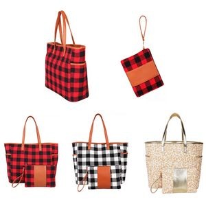 Women Large Buffalo Plaid Purses Canvas Tote Handbag 3