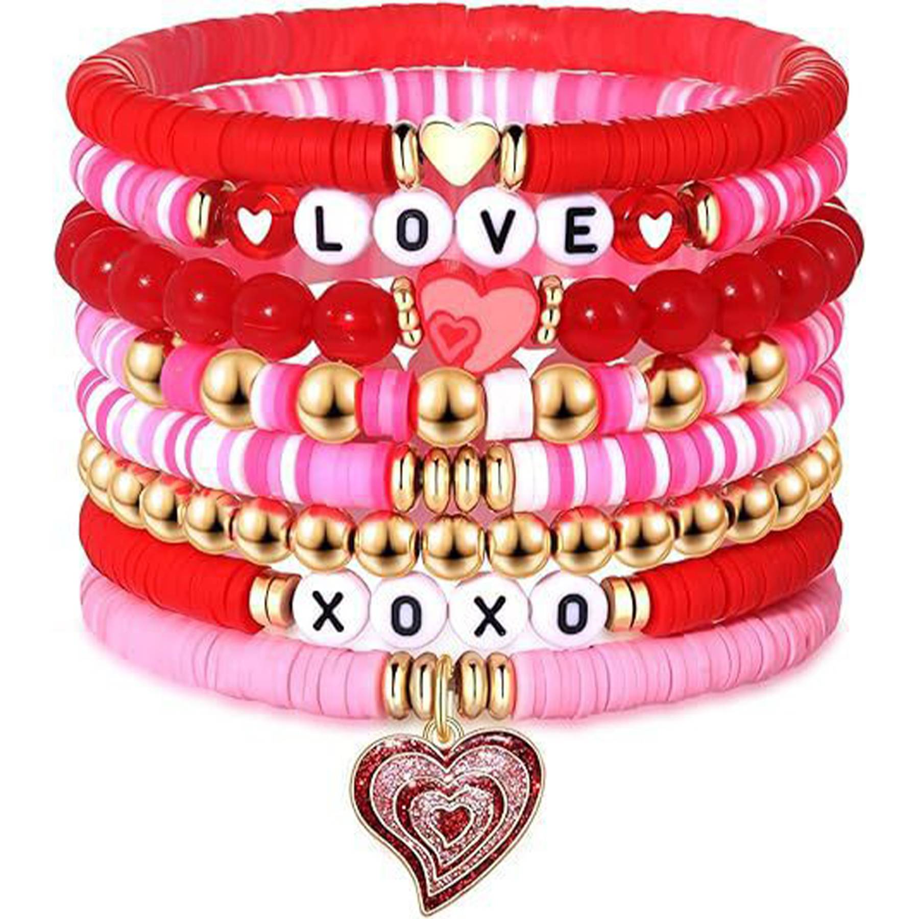 Acrylic Plastic Pink heart pendant beaded bracelet 3
