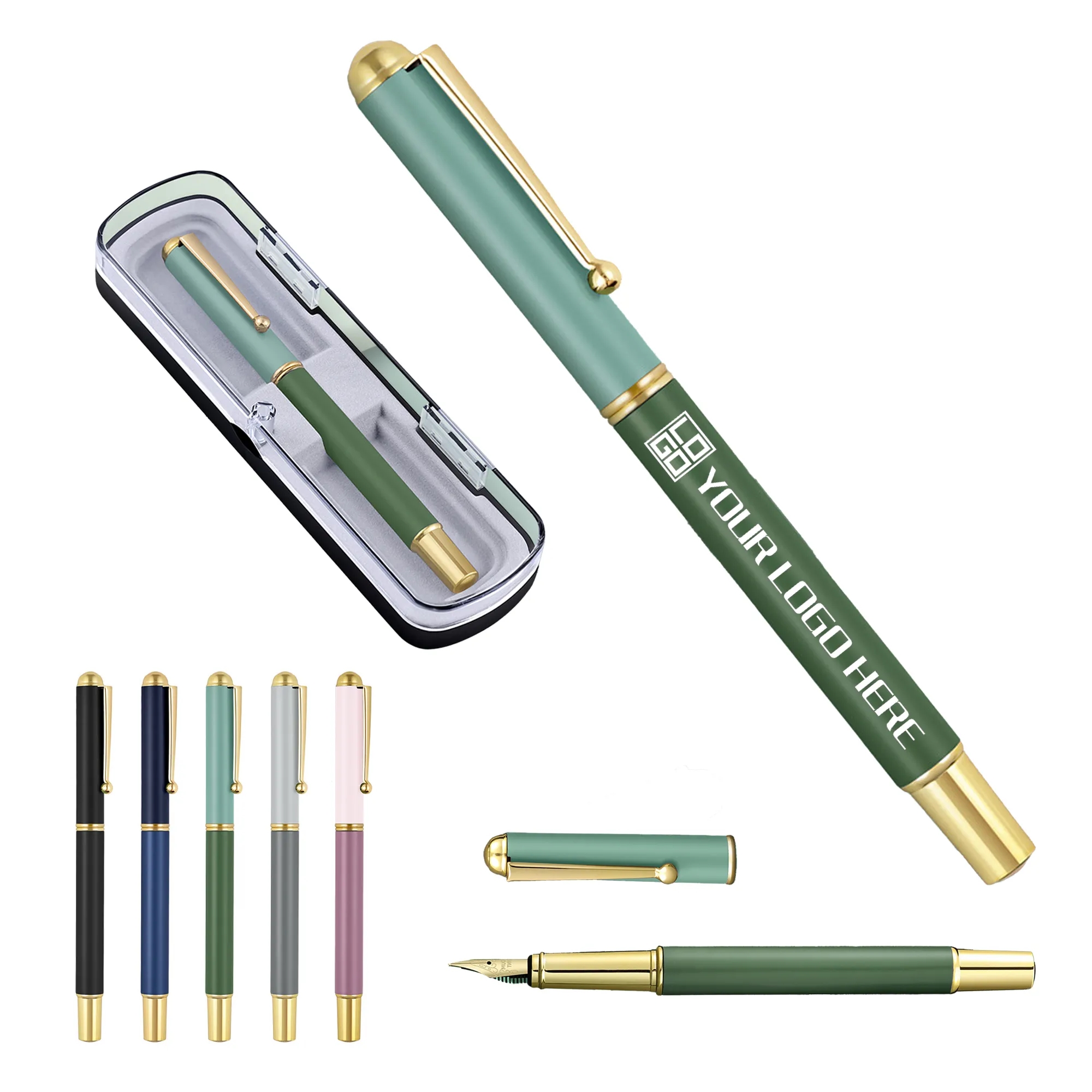 Metal Fountain Pen Color Matching Medium Nib Deluxe Box 1