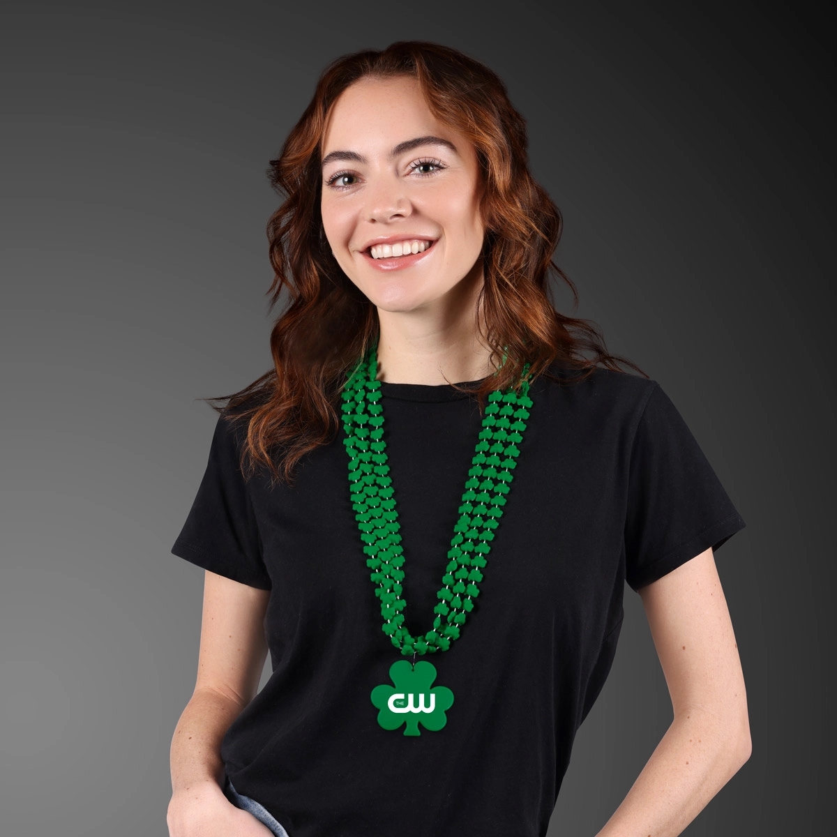 Rounded Mini Shamrocks Bead Necklace with Medallion 3