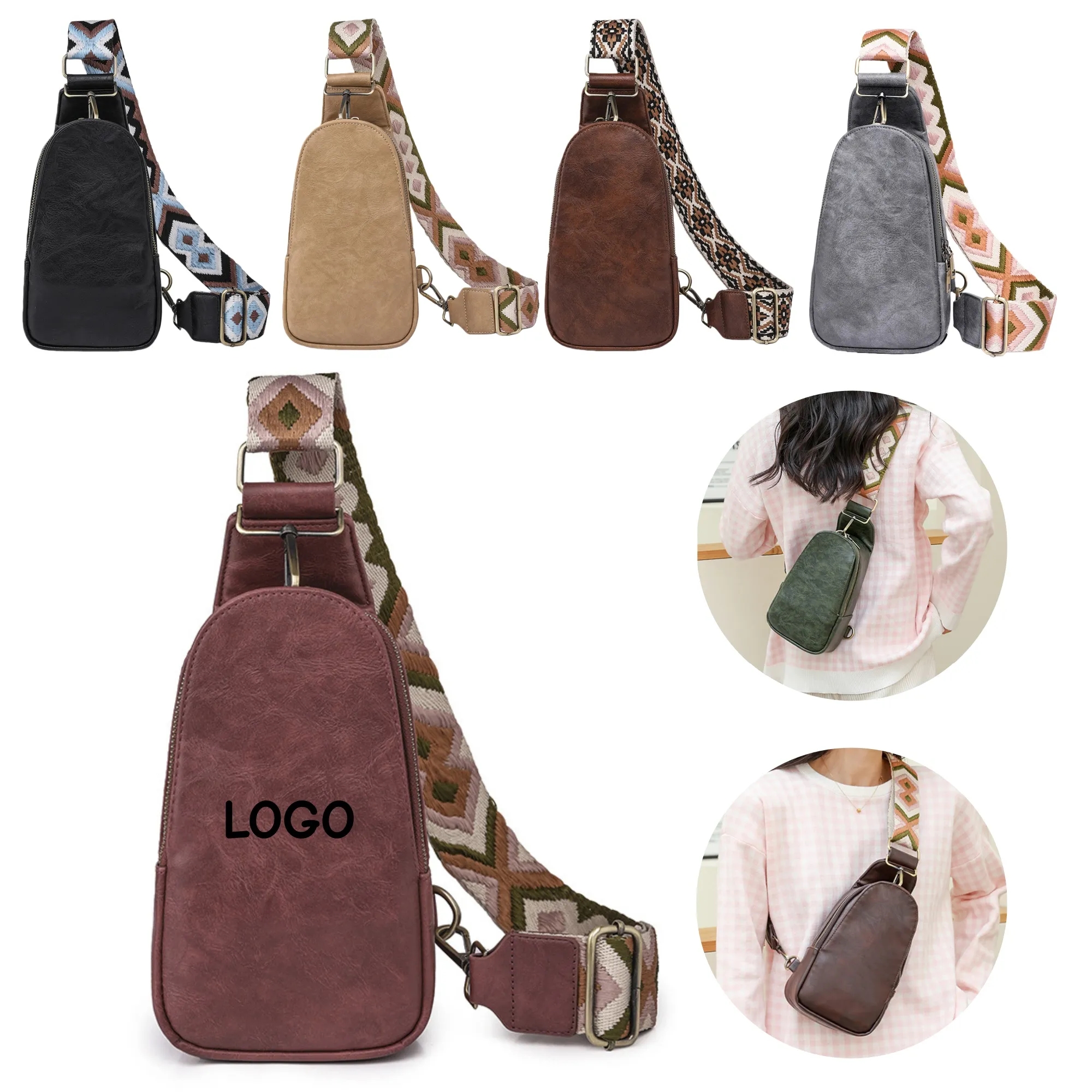 Vintage Leather Crossbody Bag For Women Chest Bag