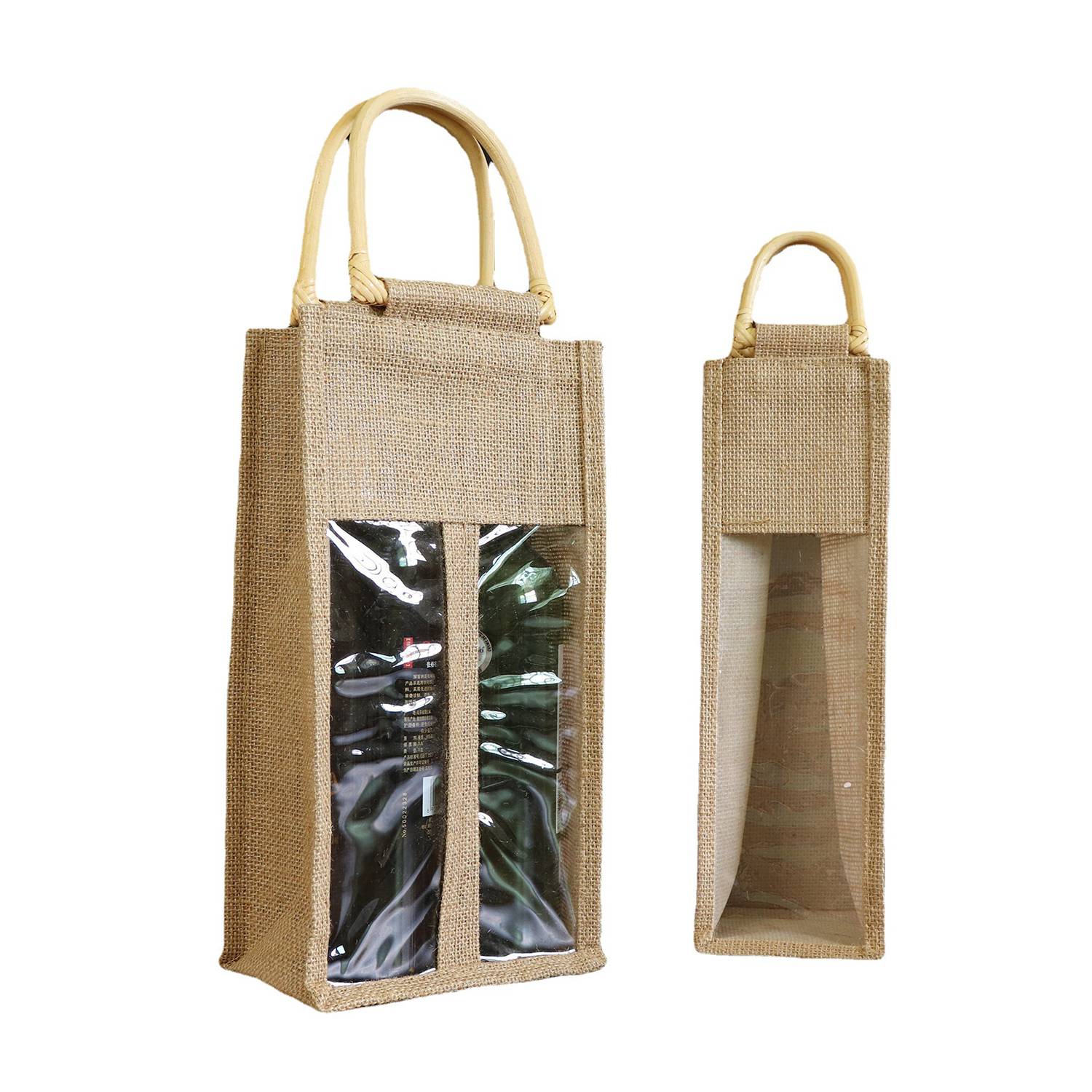 Wine Burlap Jute Tote Bag with Bamboo Handle 5