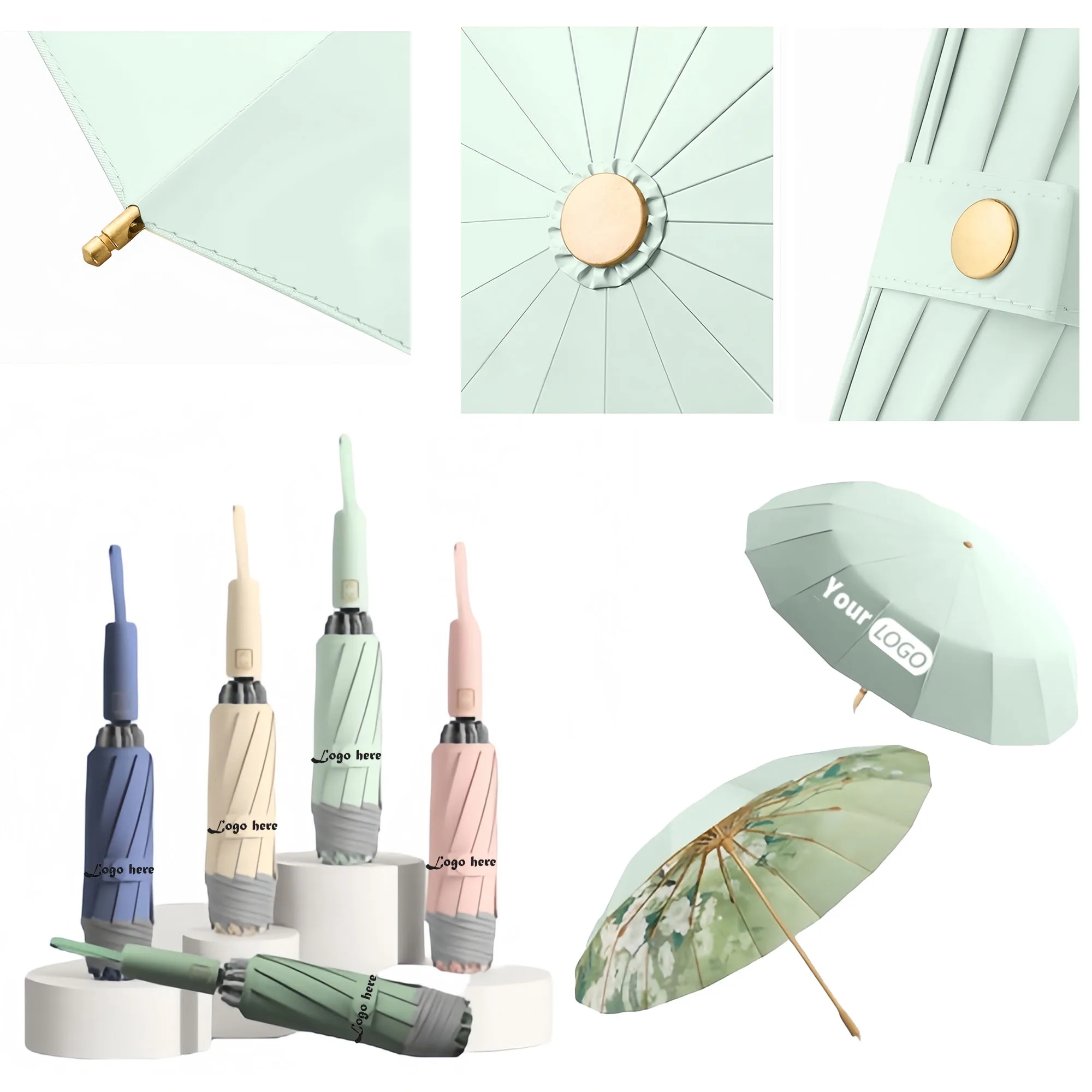 Luxury Handle UV Block Umbrella UPF50+ 16-Rib Compact