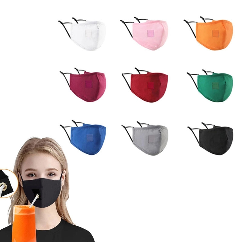Reusable Cotton Face Mask With Hole For Straw 1