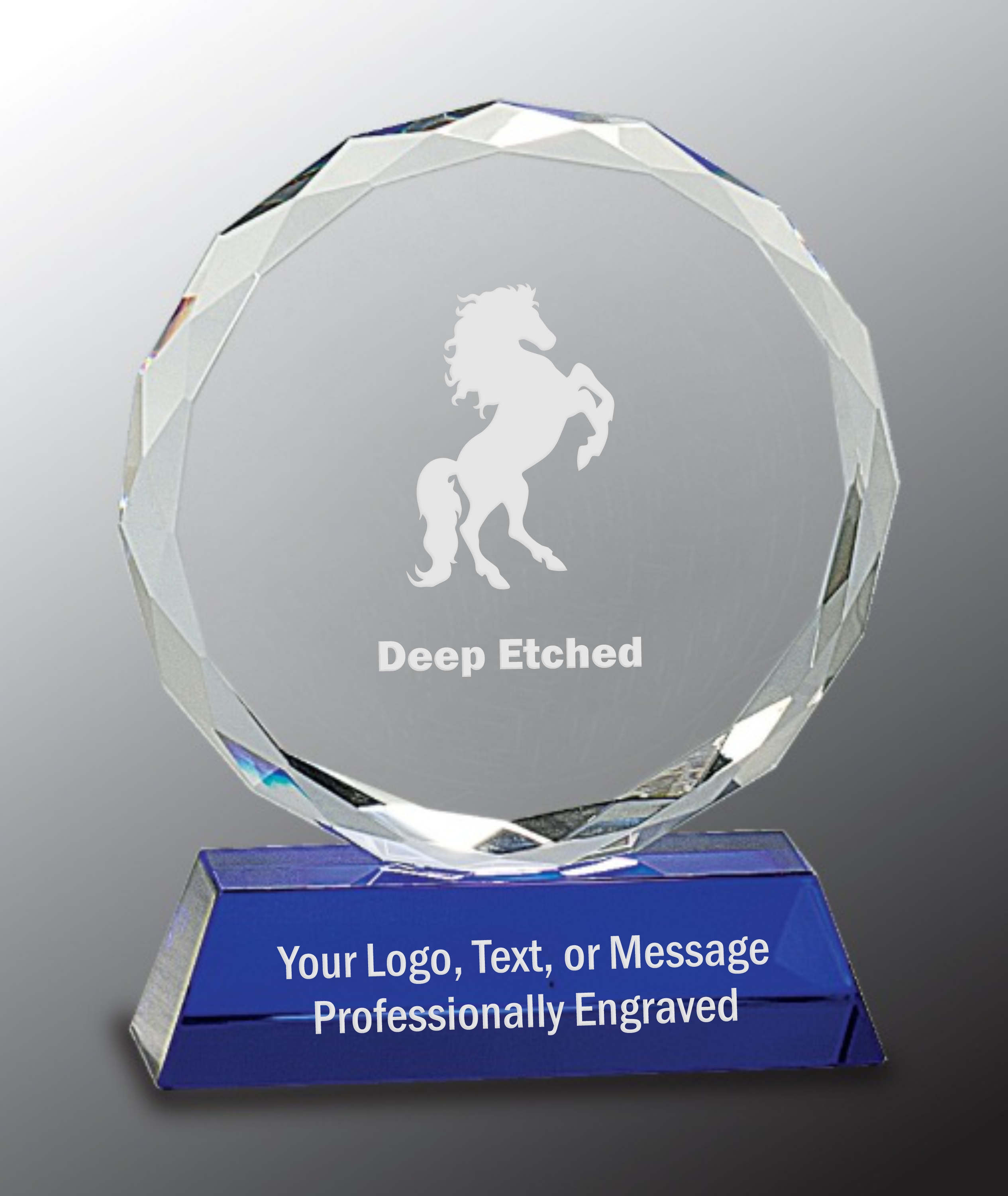 6" Round Facet Crystal Award on Blue Pedestal Base
