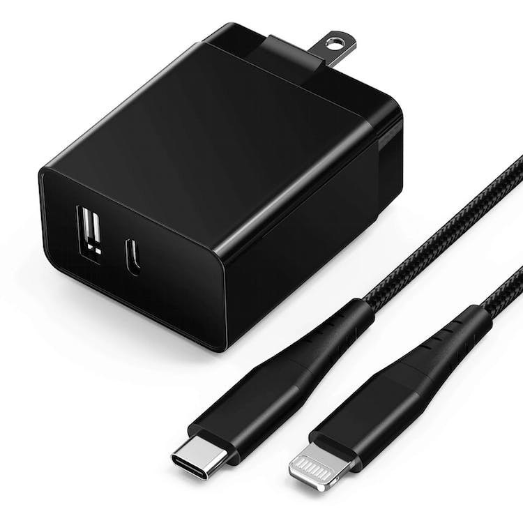 USB-PD Fast Wall Chargers with 6' USB-C to Lightning Cable - Black 20W 1