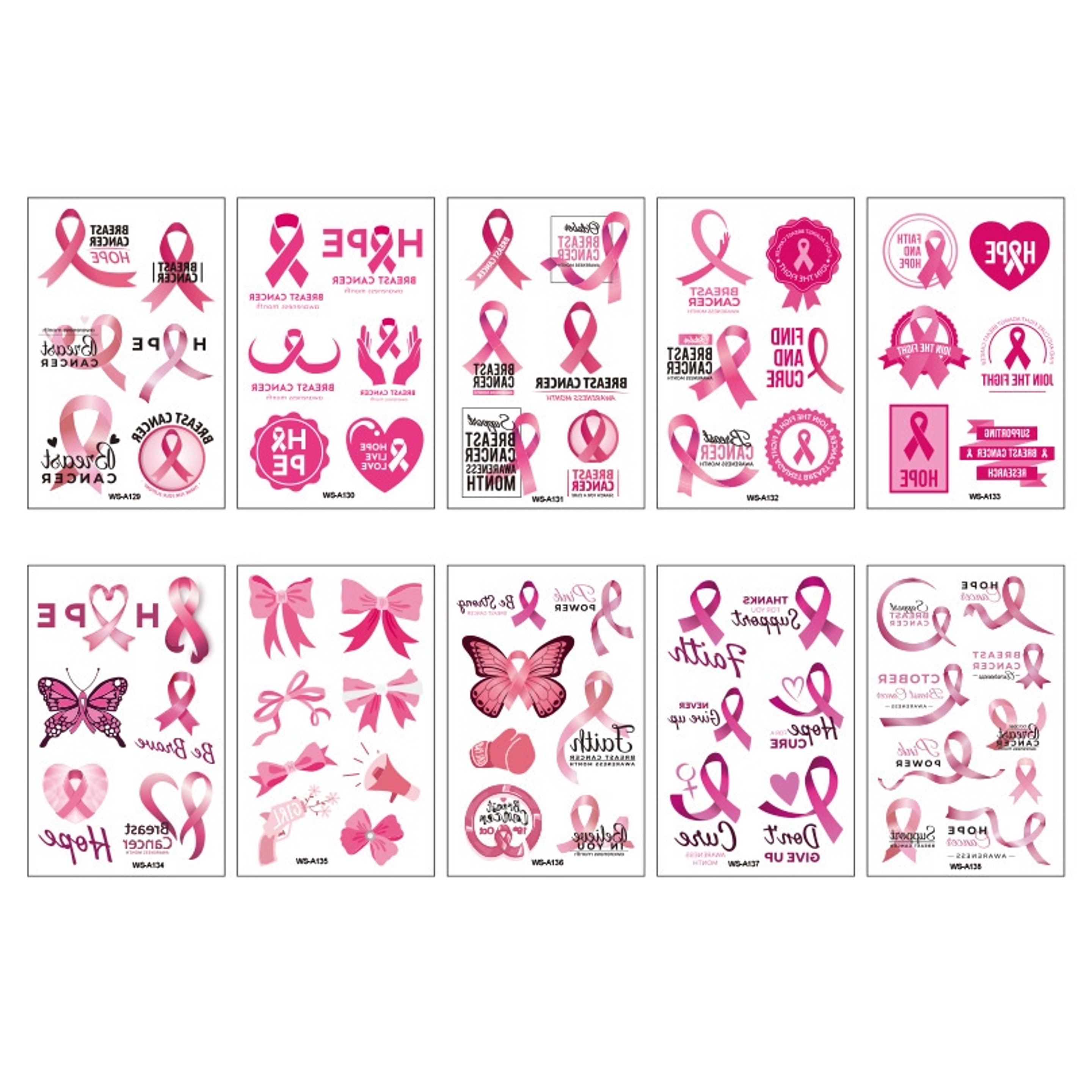 Custom Pink Ribbon Temporary Tattoos 1 Sheet 4