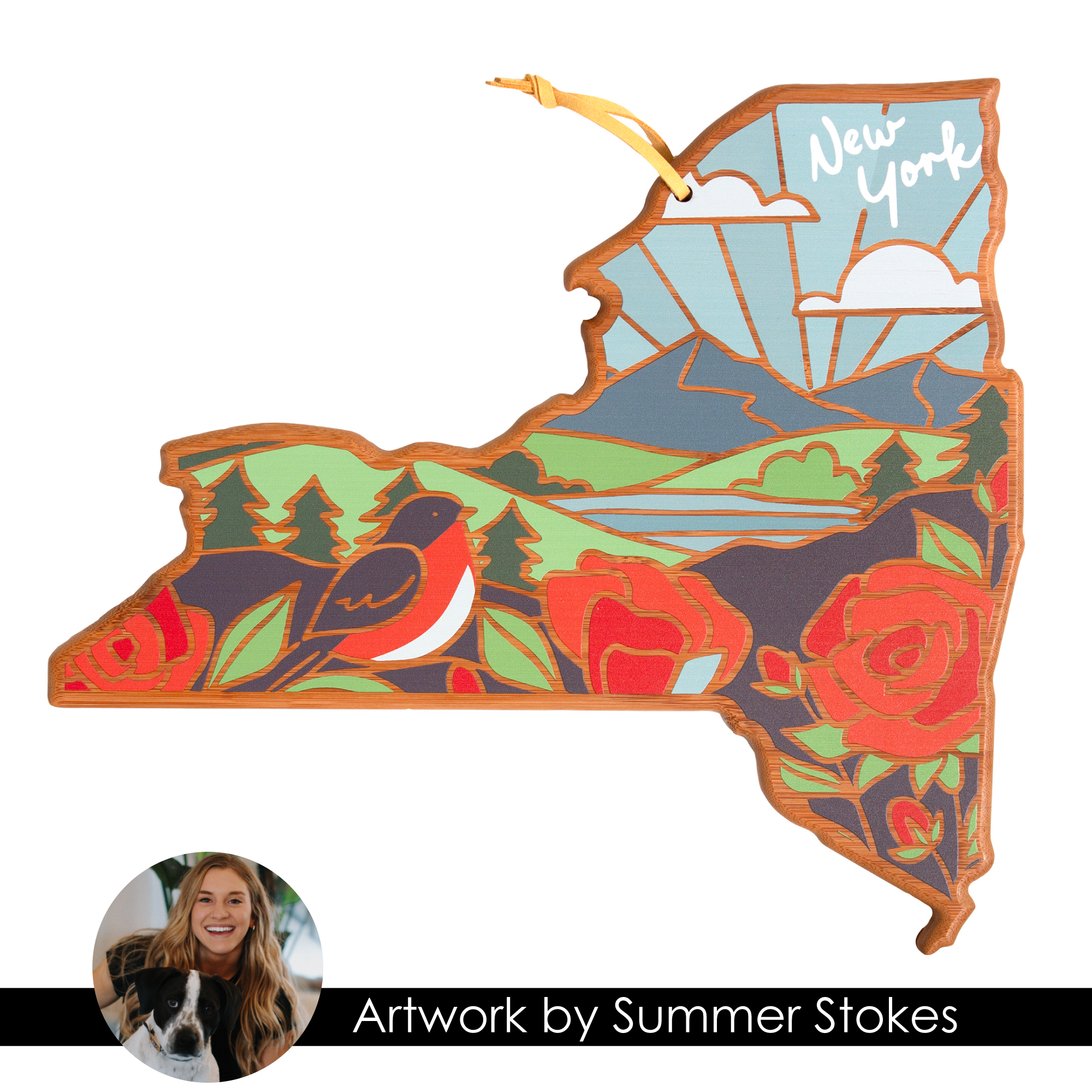 New York State Shaped Serving and Cutting Board with Artwork by Summer Stokes 5