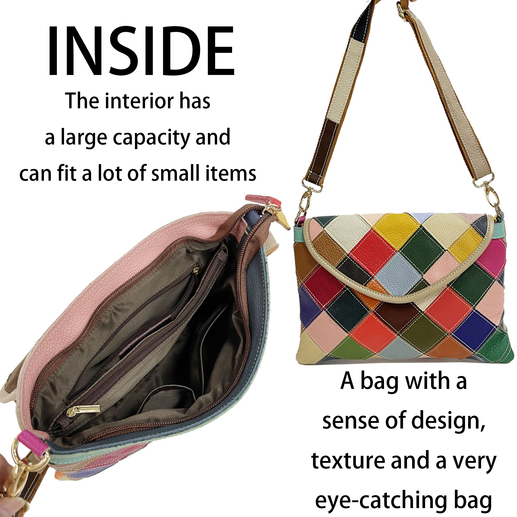 Genuine Leather Lingered panels shoulder cross-body bag 3
