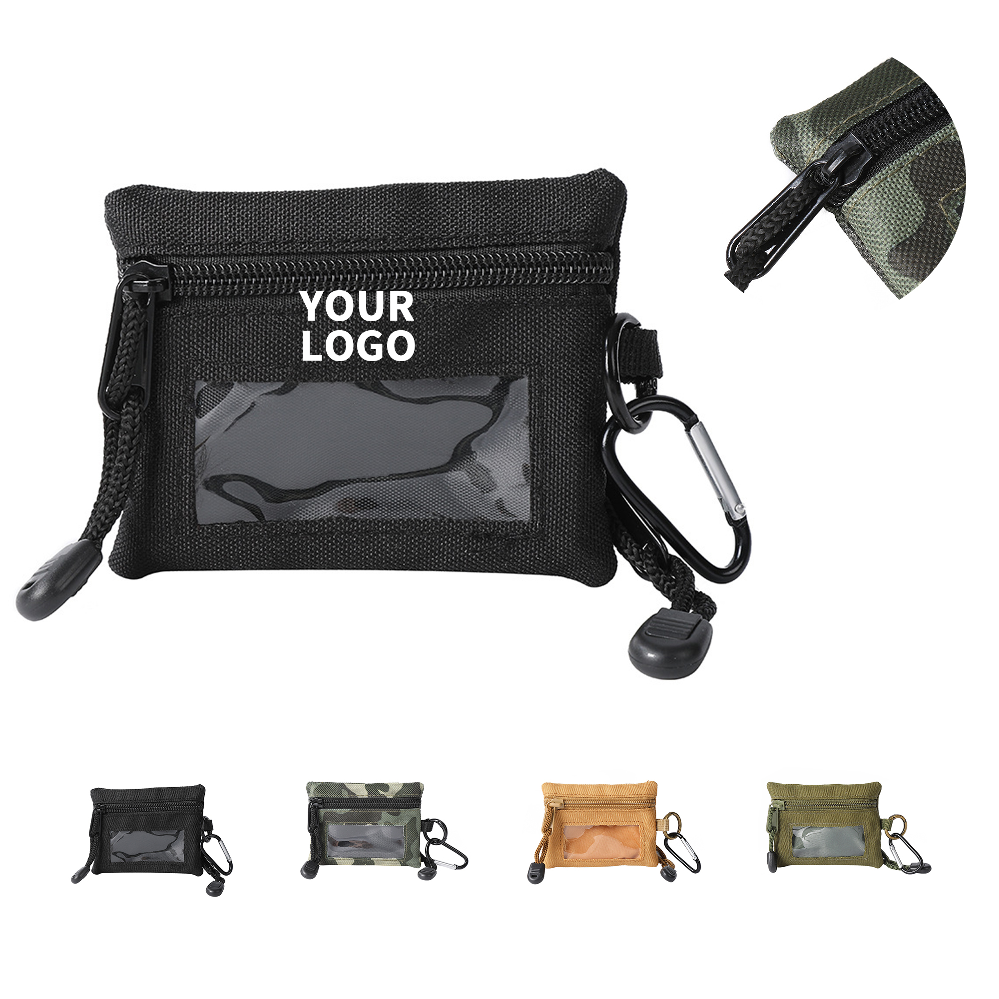 Canvas Identification Pouch With Zipper And Carabiner 4.3" 2