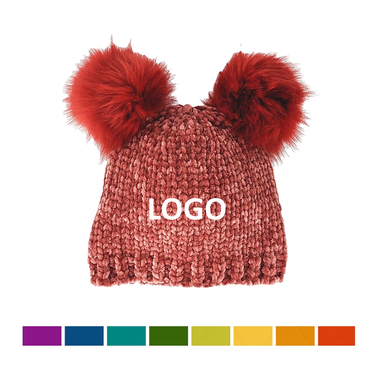 Kid Chenille Beanie with 2 Pom-poms 2