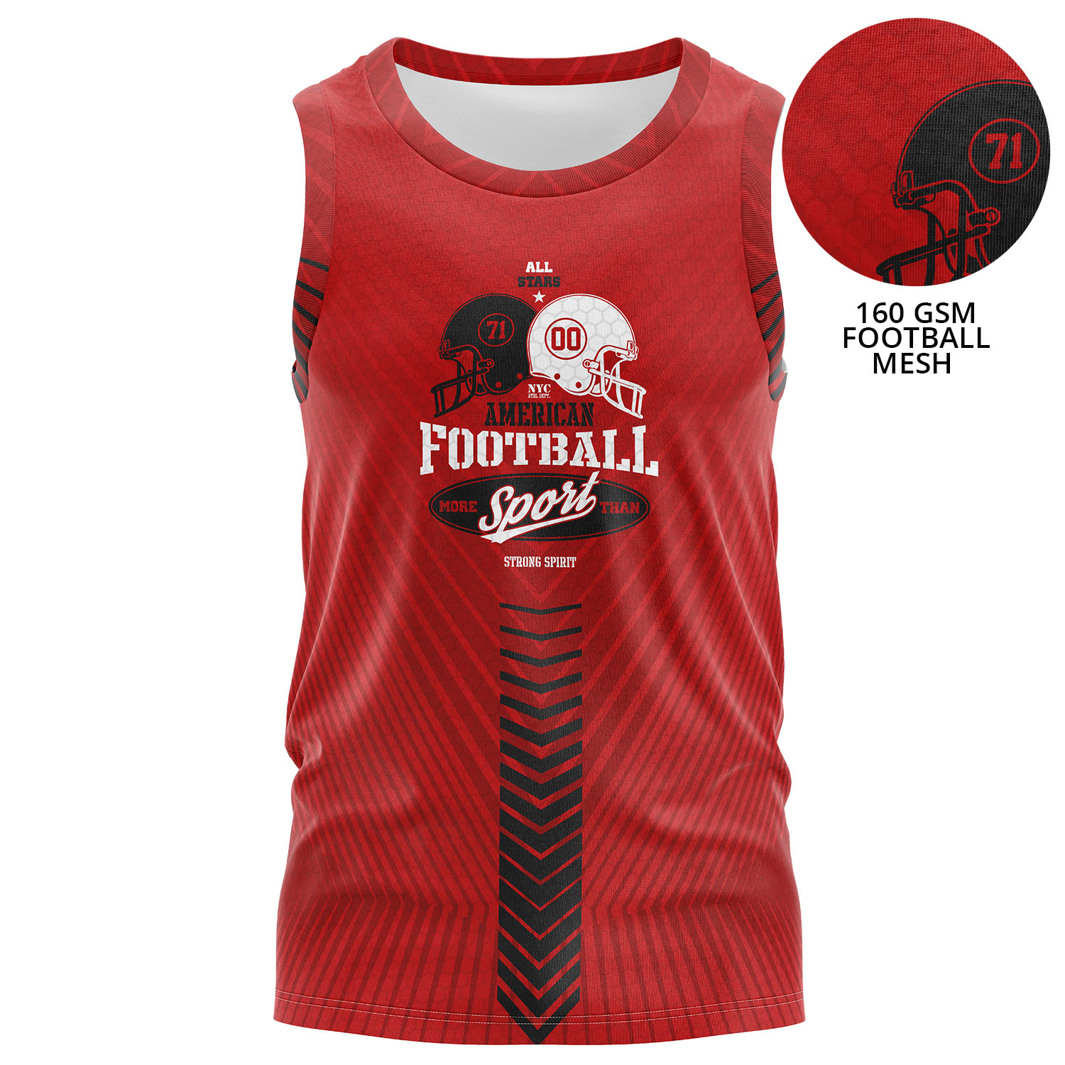 Unisex 160 GSM Football Mesh Performance Sublimation Sleeveless Tank Tops 3