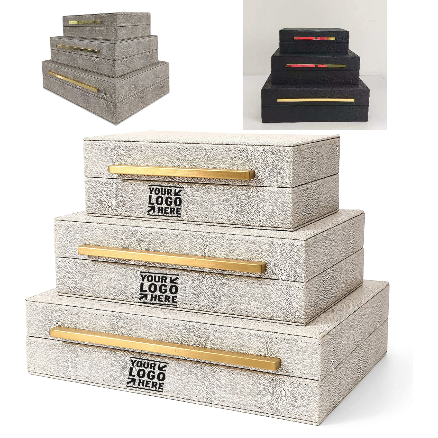 Set of 3 Pcs Faux Ivory Shagreen Leather Box 2