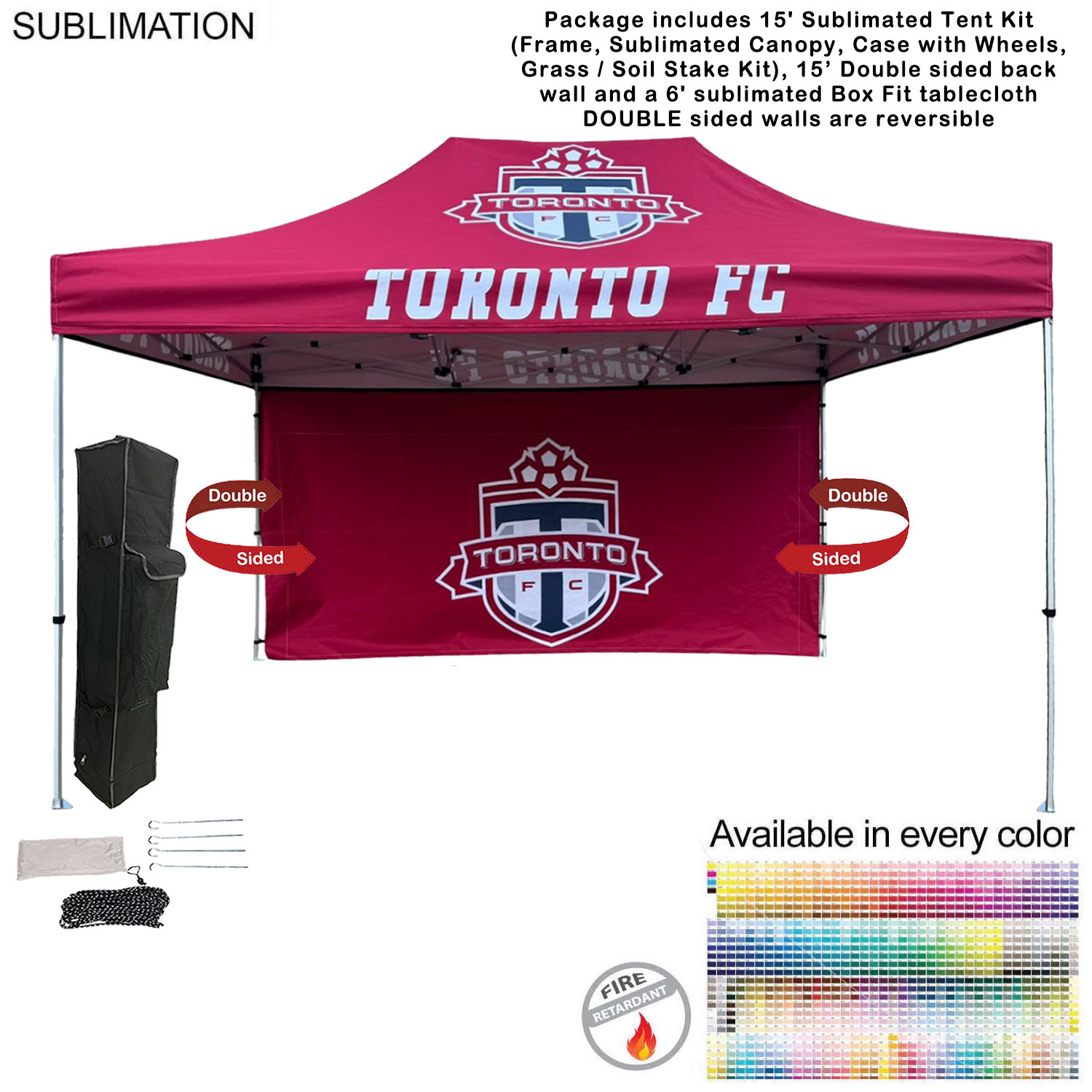 72Hr Fast Ship - Tent Backwall Package 2, 15' Sublimated Tent Kit and 15' Full DOUBLE sided backwall 7