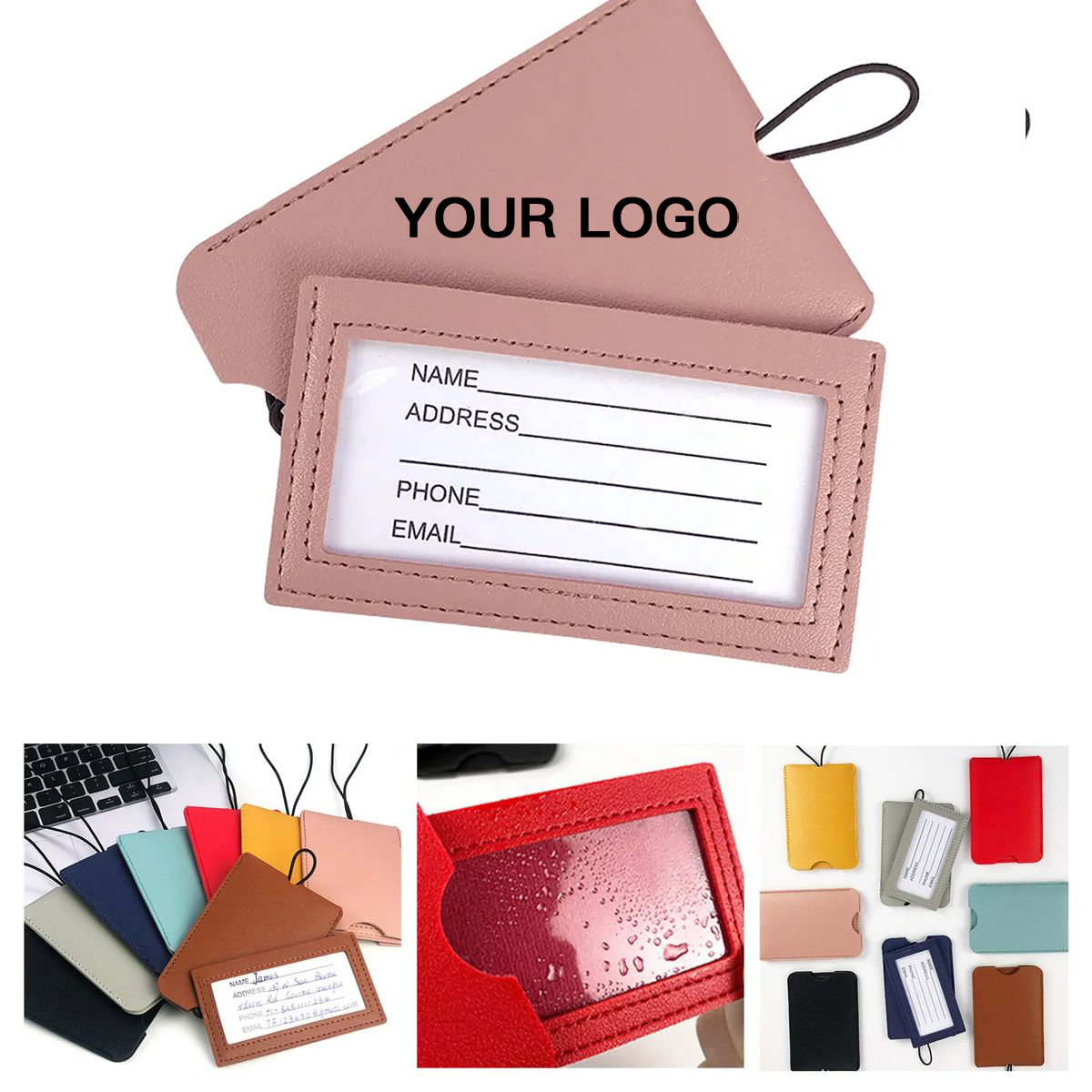 PU Leather Luggage Tag With Elastic Strap 2