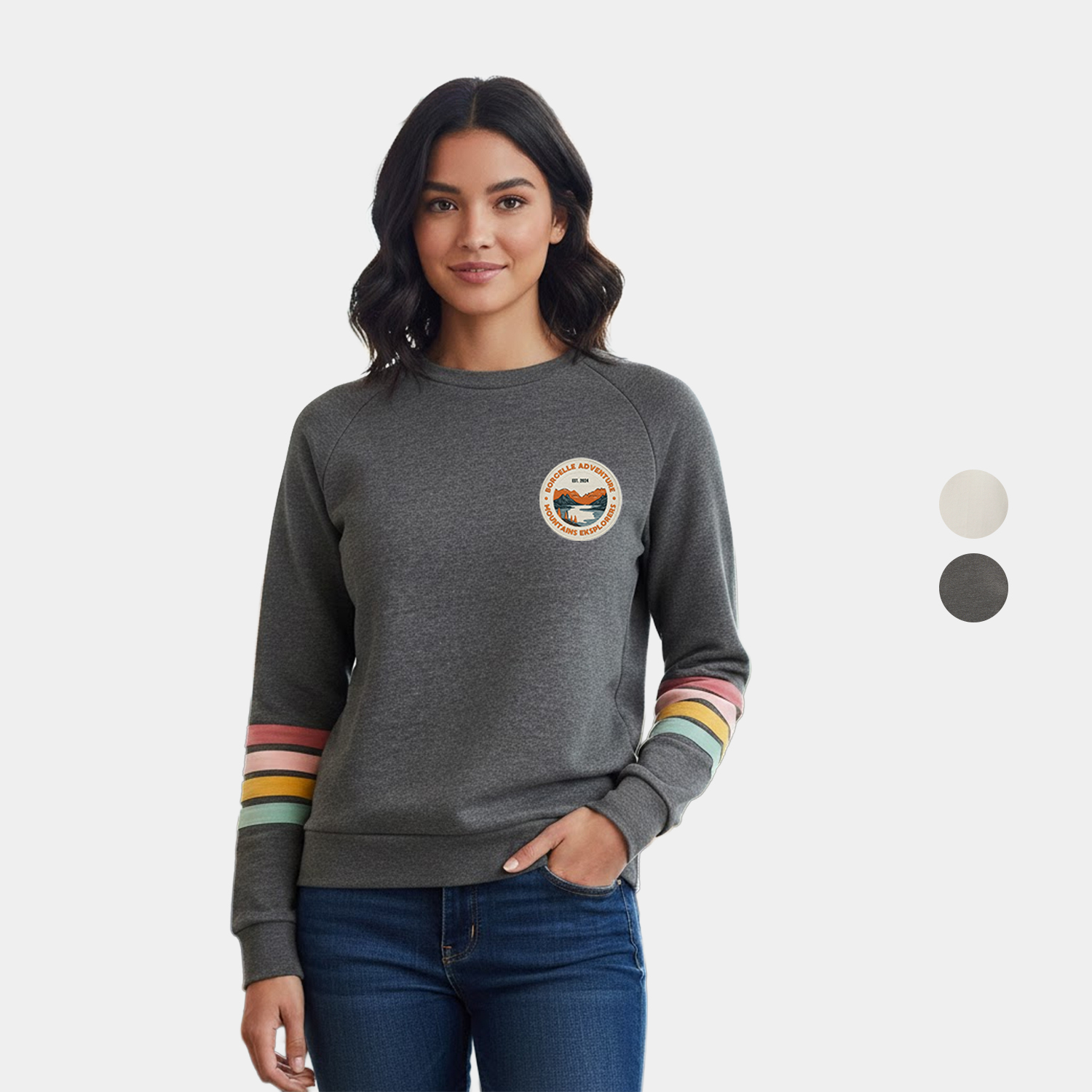 Allana Women's Stripe Long Sleeve Fleece Crewneck 3