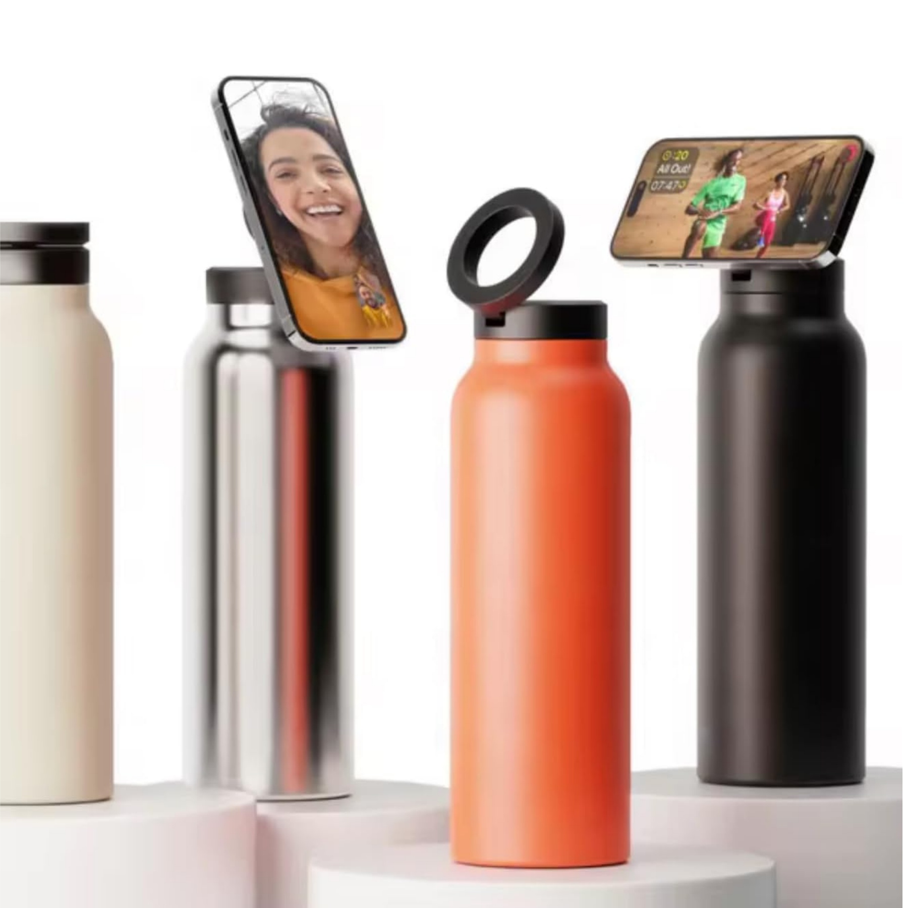 24 oz Magnetic Insulated Water Bottle With Rotating Magnetic Phone Holder 3