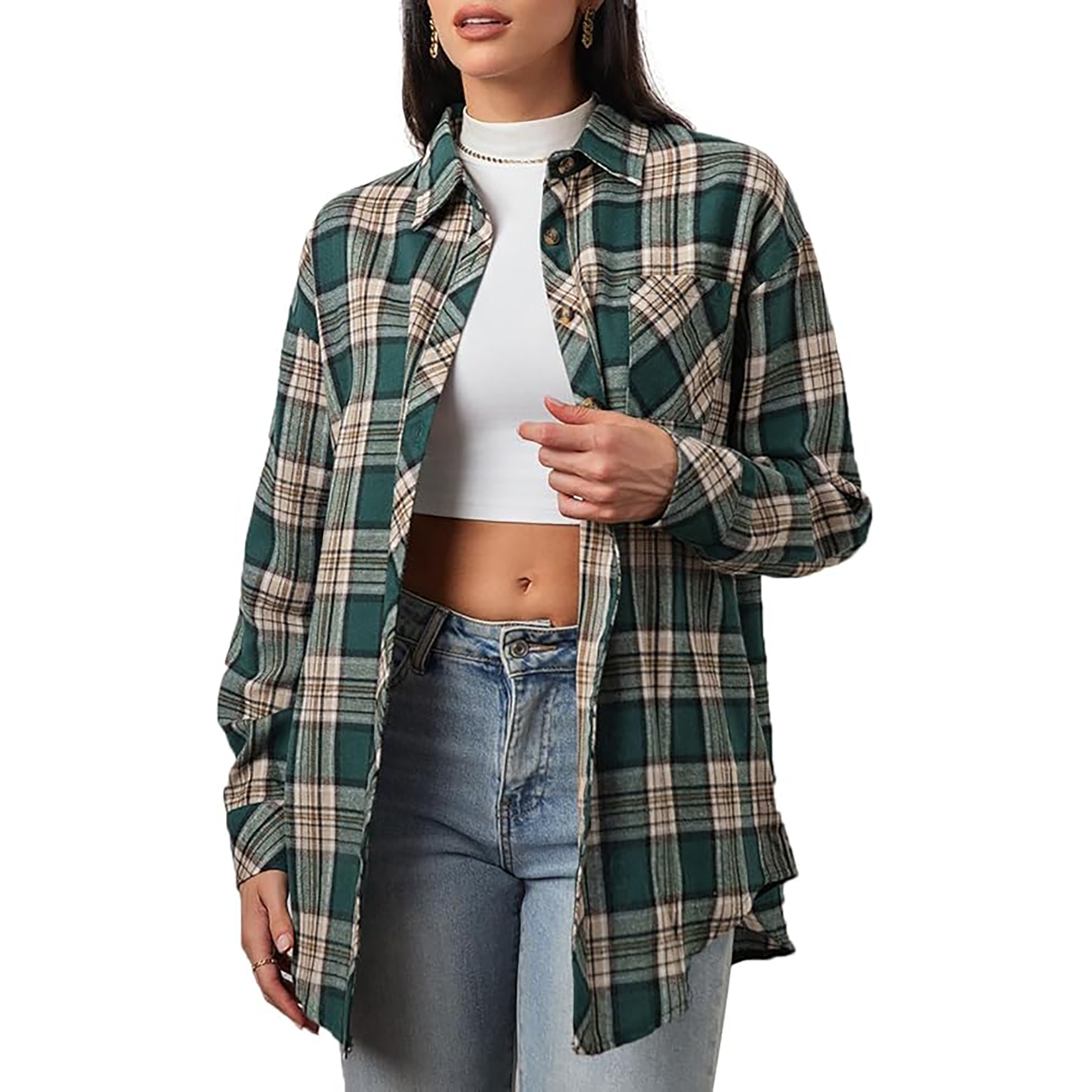 Women's Long Sleeved Plaid Shirt 28