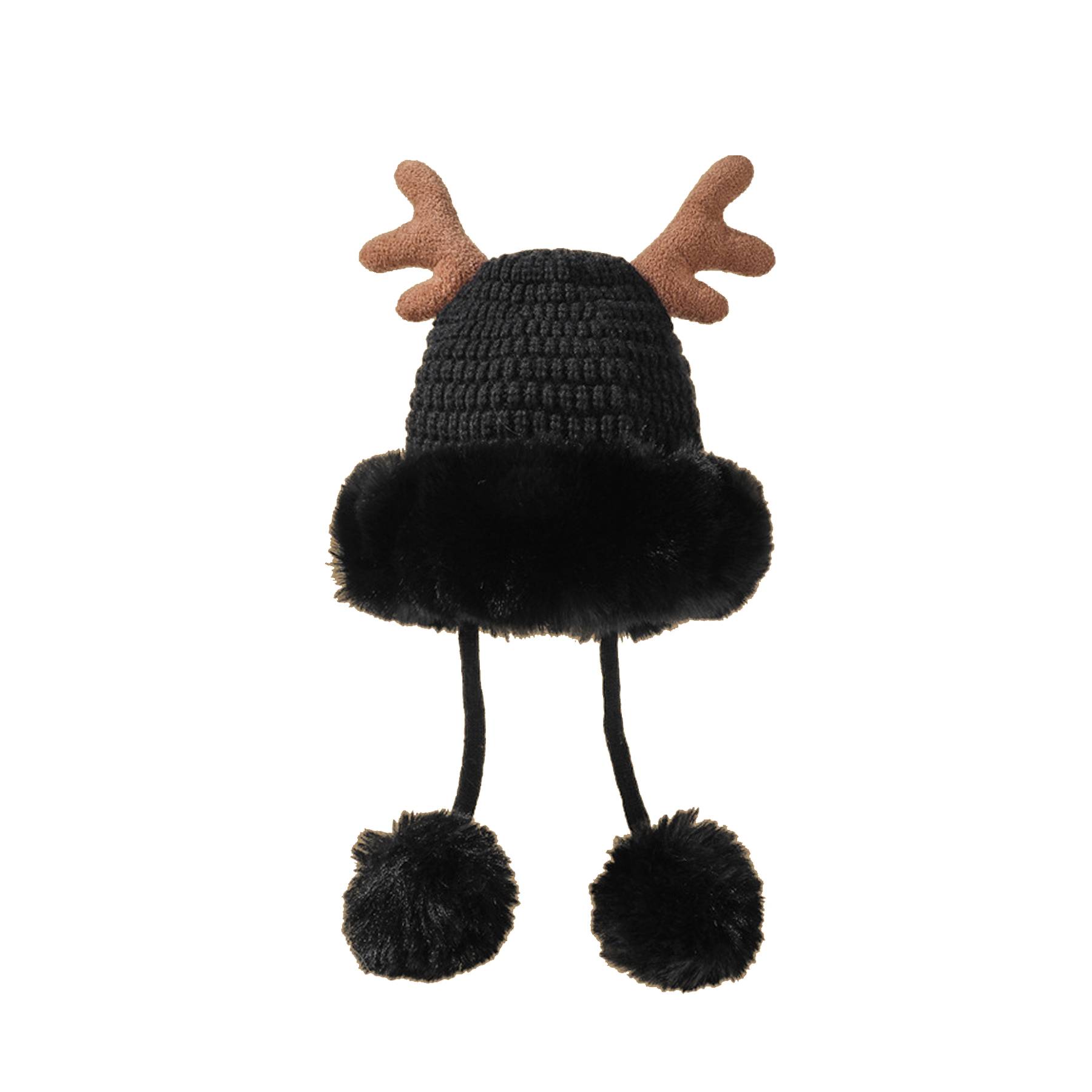 Women winter cover ear antler knit hat 2