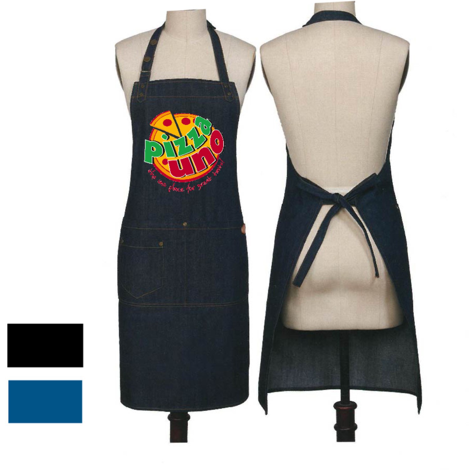 12 oz. Poly Denim Kitchen Aprons w/ Adjustable straps & 3 Pockets 2