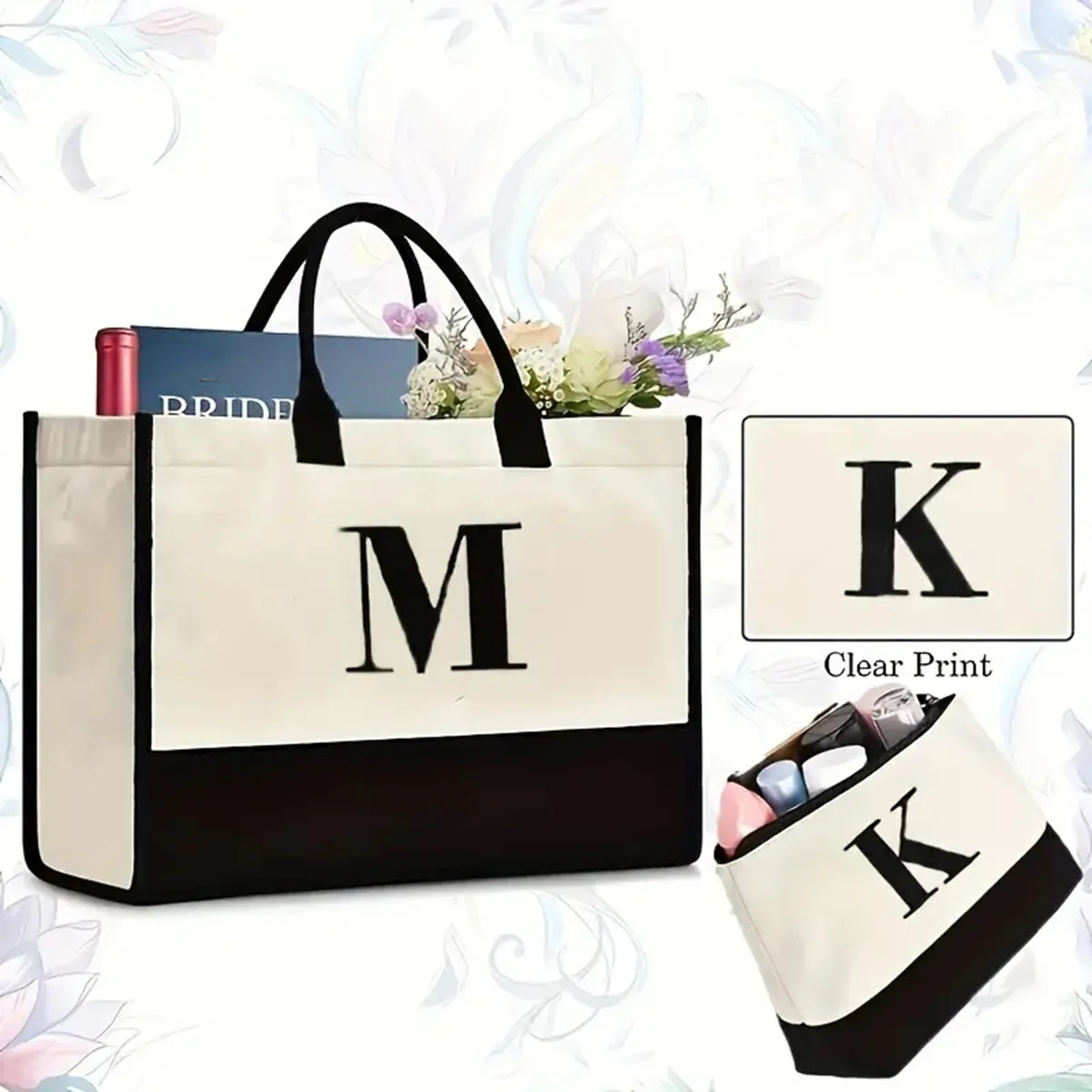 Personalized Initial Canvas Tote Makeup Bag 2