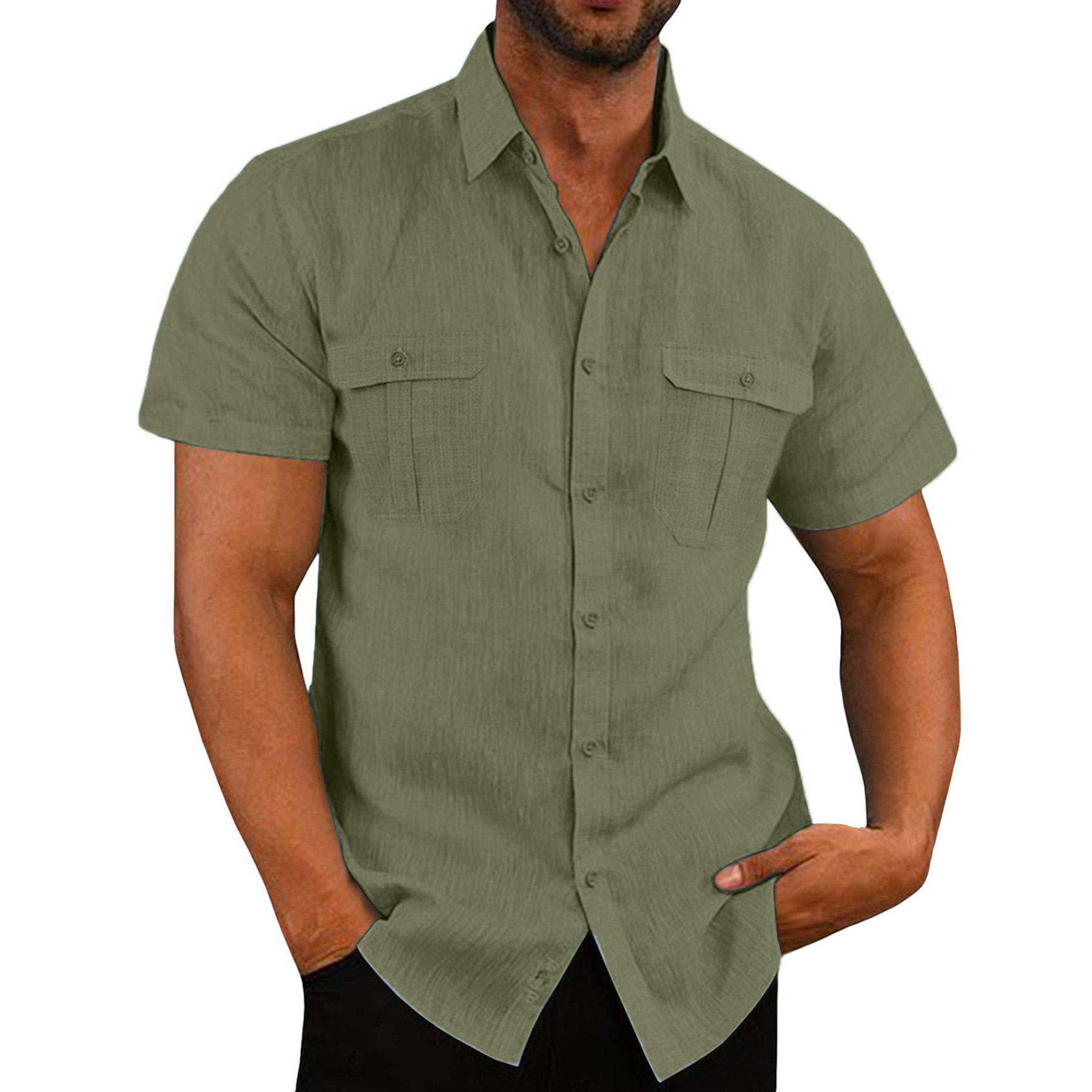 Mens Short Sleeve Classic Shirts Fishing Casual 6