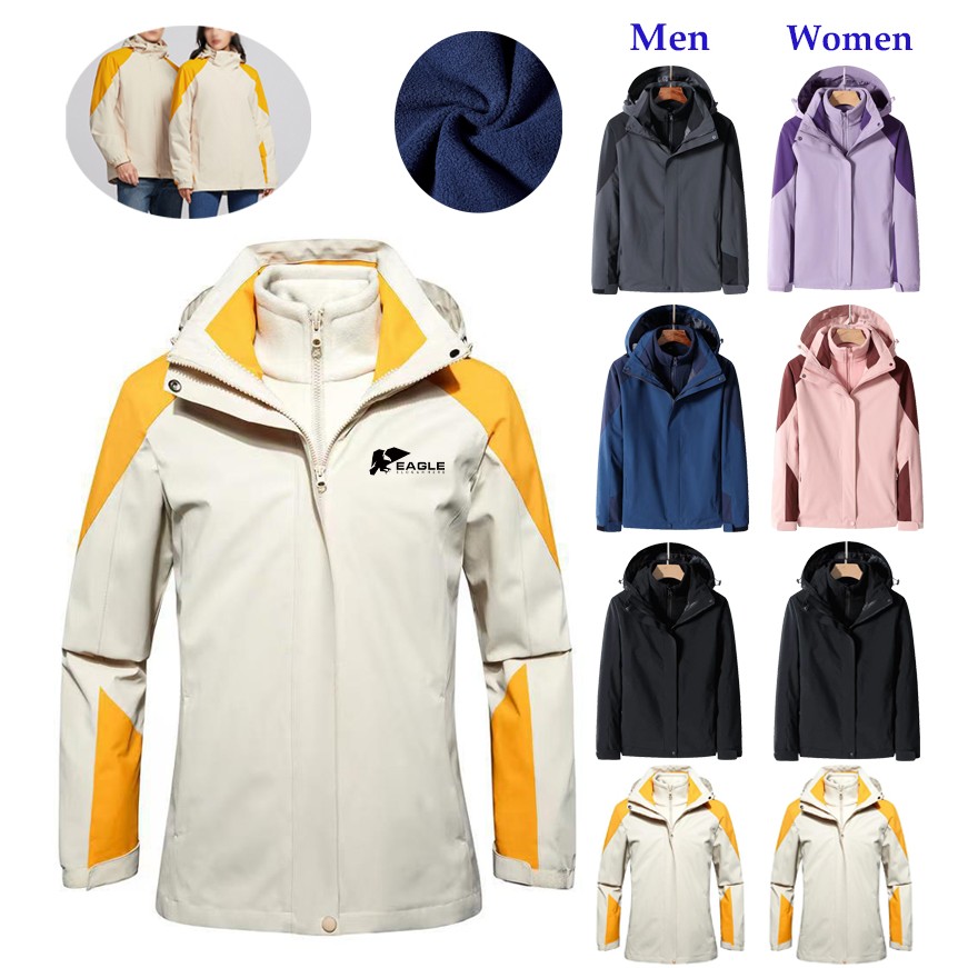 Unisex 3-in-1 Windproof Waterproof Woolen Windbreaker Fleece Winter Jacket 2