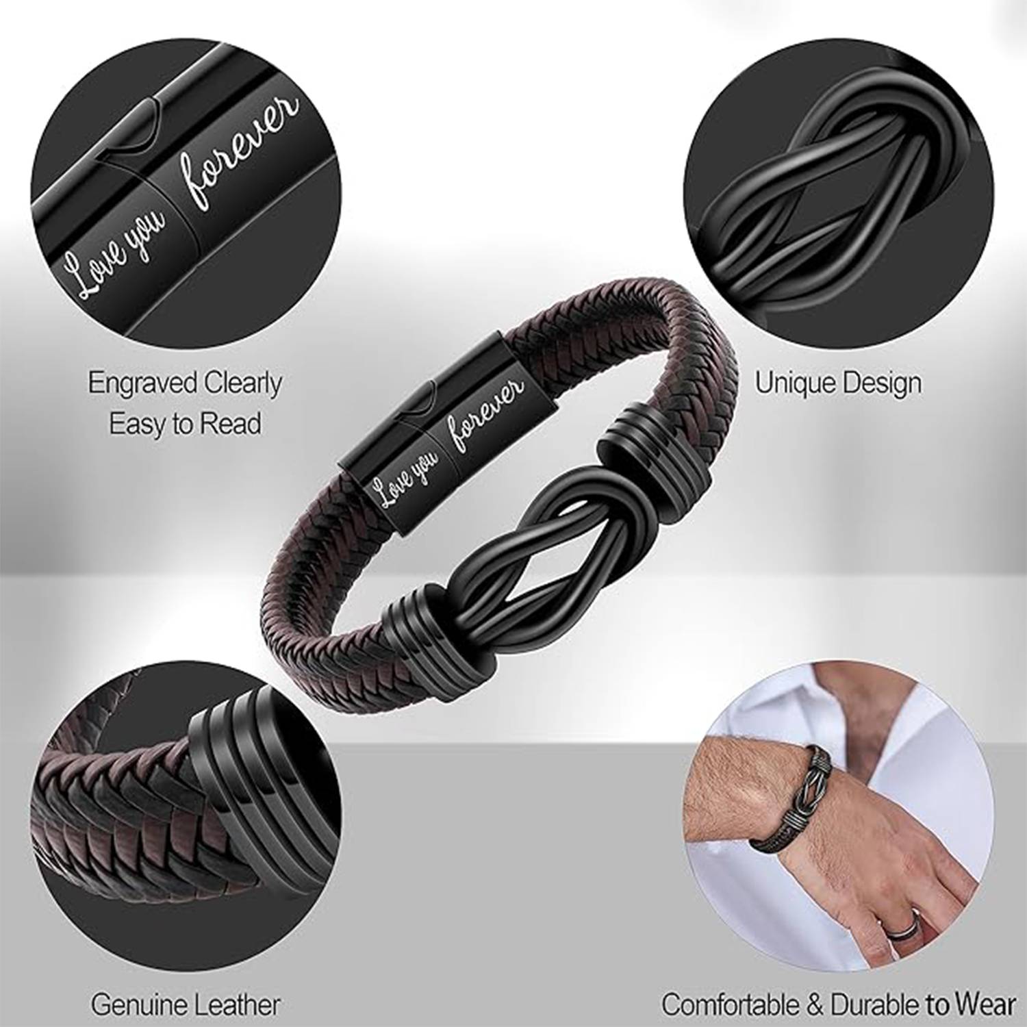 Handwoven Magnetic Buckle PU Leather Bracelet 3