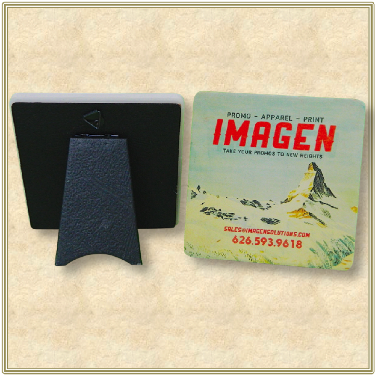 Custom Printed Square Stone Coaster with Easel Backing - Basic Print 2