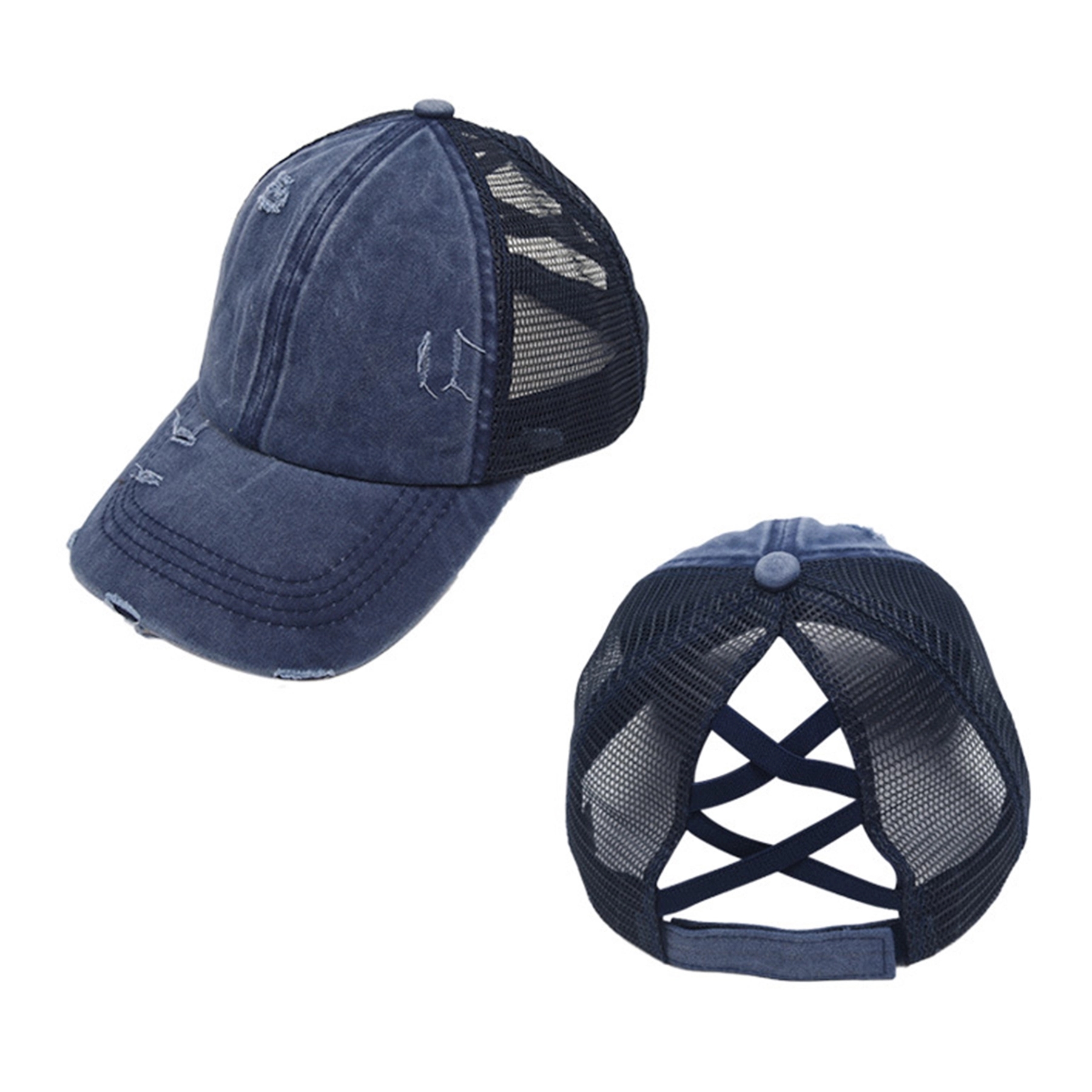 Adjustable Washed Cotton Ponytail Baseball Cap Trucker Hat 4