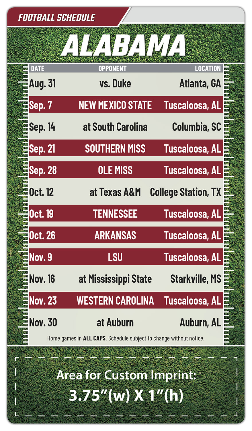 Magnet Football Sport Schedules - 4x7 Round Corners - AL