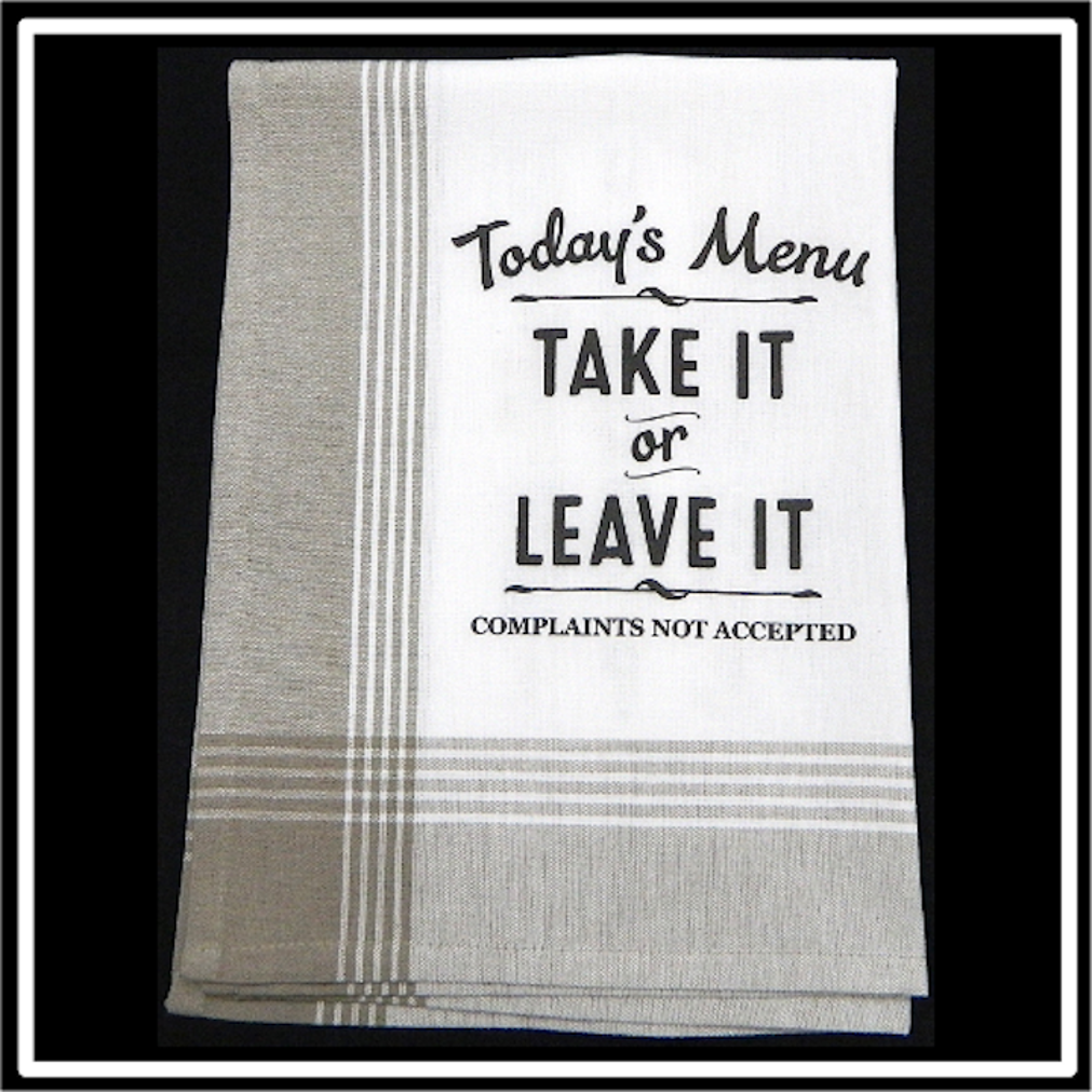 Taupe/White Plaid Kitchen Towel with Custom Print 2