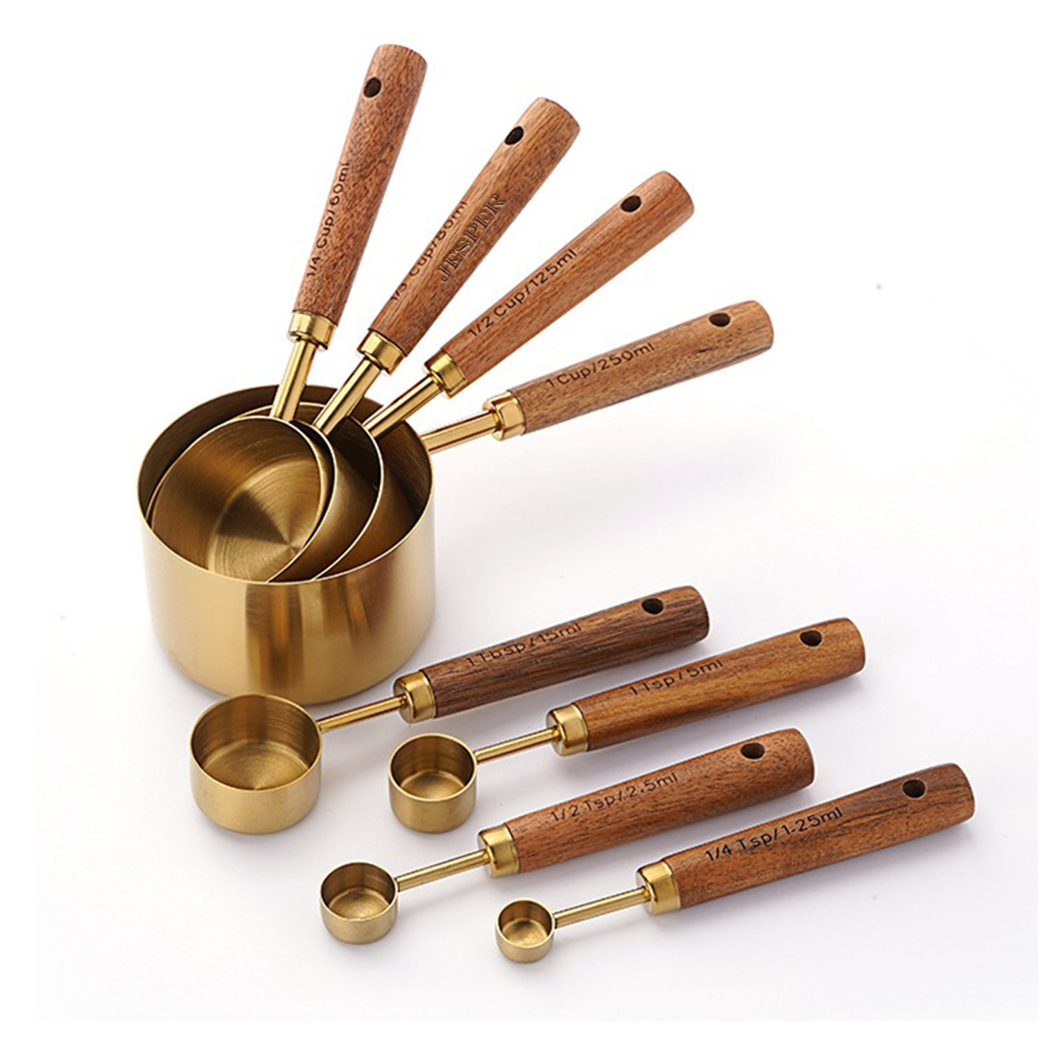 Wooden Handle Measuring Cups & Spoons Set 2
