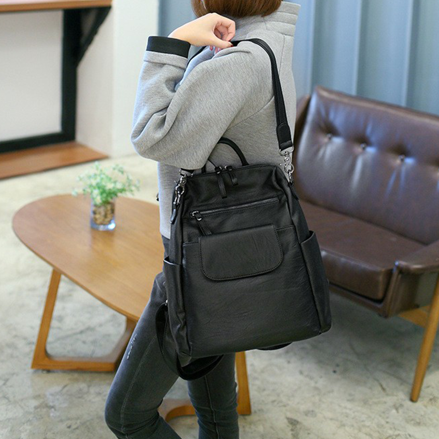 Large Fashion PU Leather Backpack Purse 10