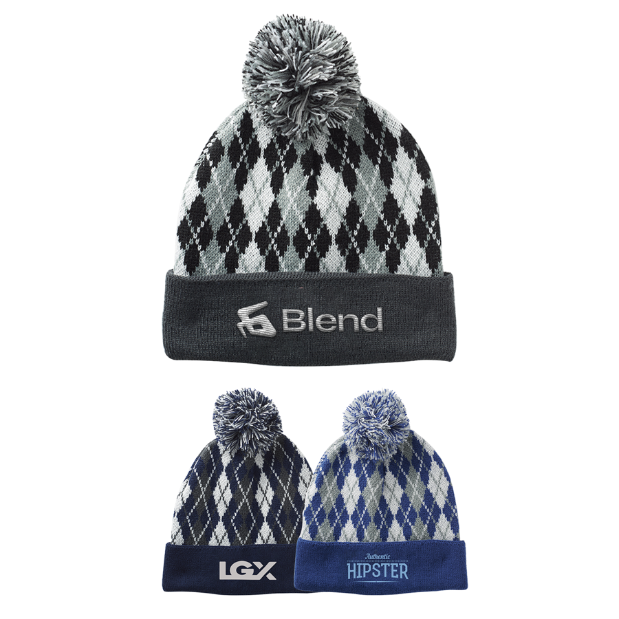 Diamond Knit Beanie with Pompom & Cuff 3