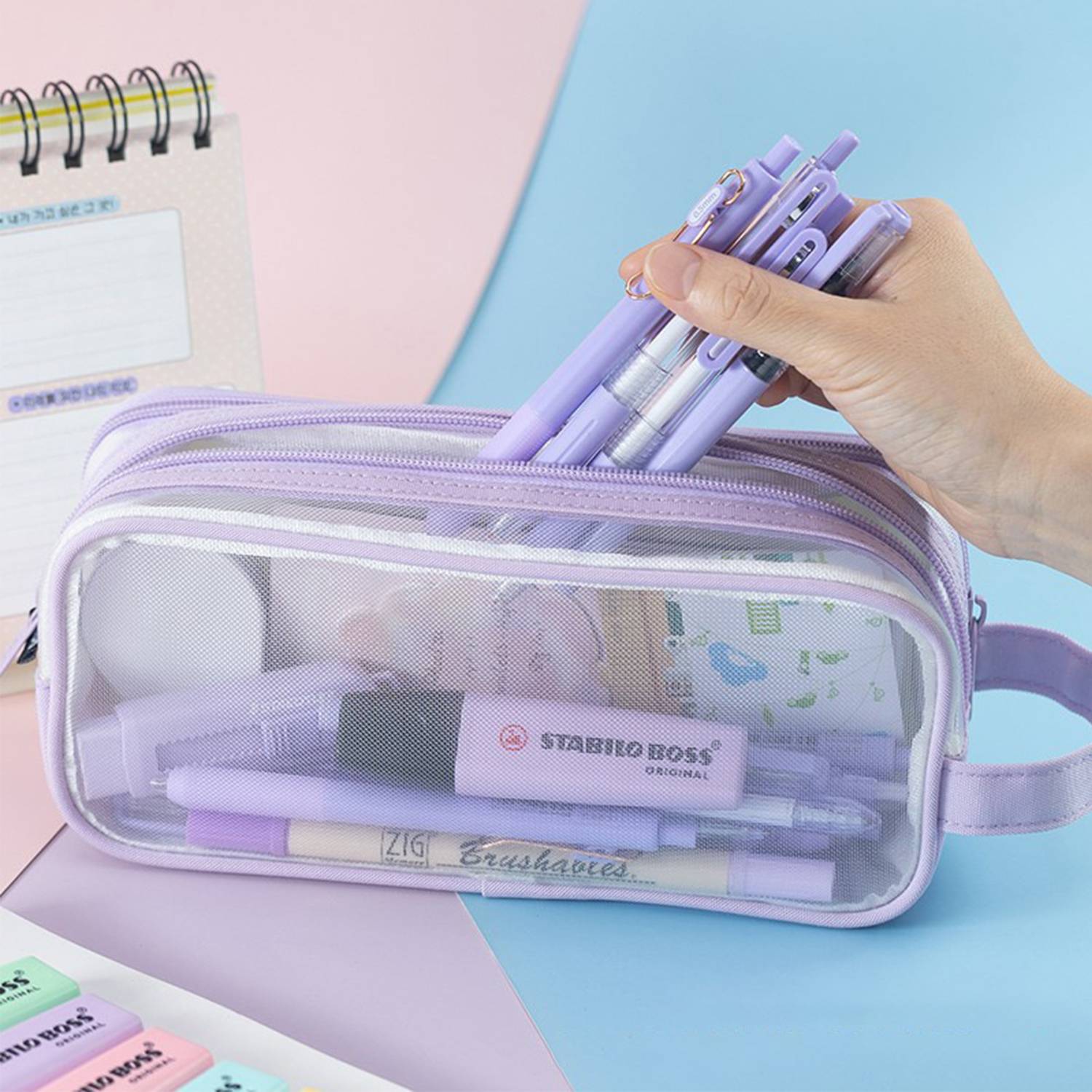 Clear Multifunctional Pencil Case with Compartments 1